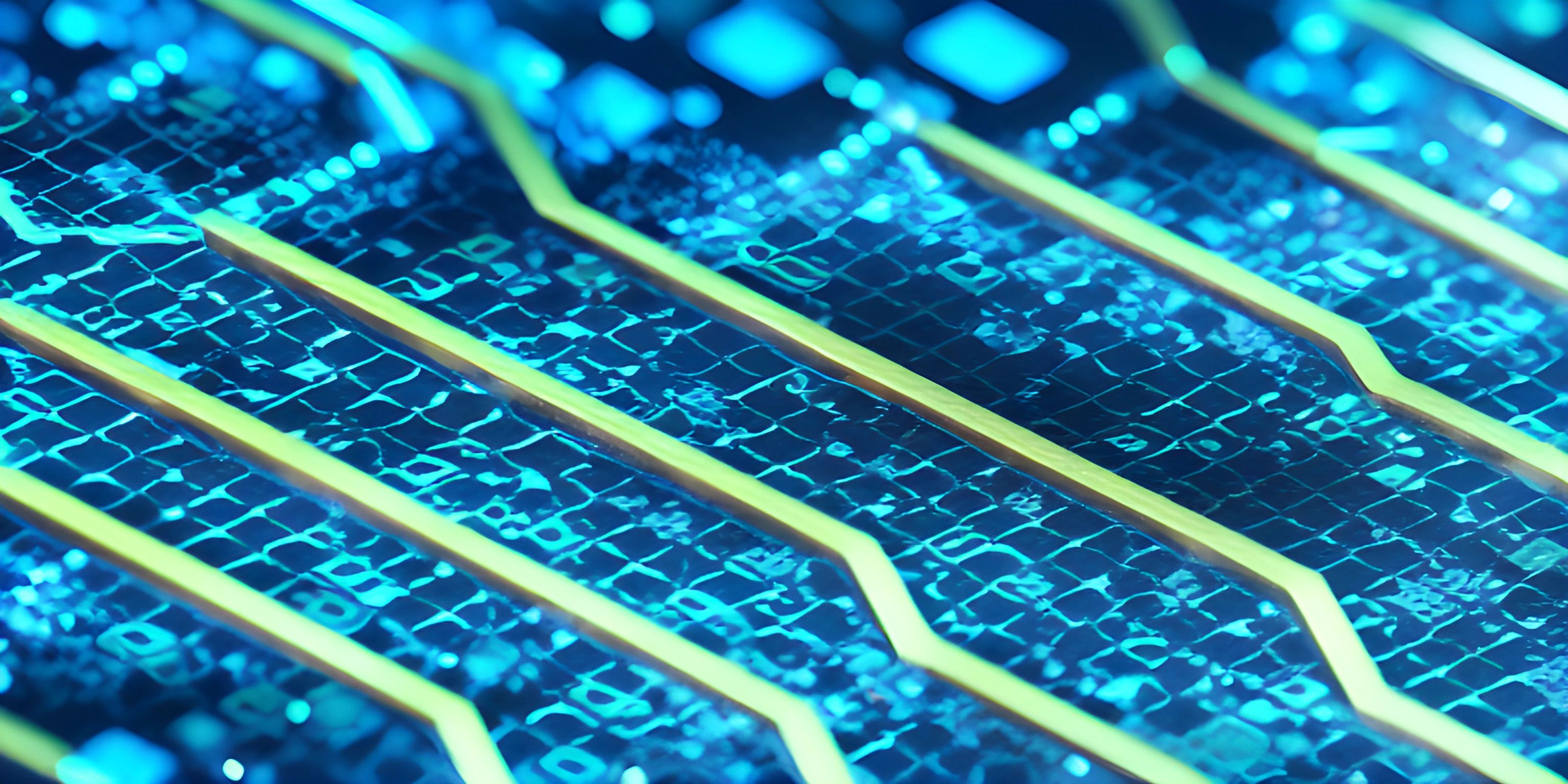 computer hardware equipment close up on blue background with yellow lines at the front of it