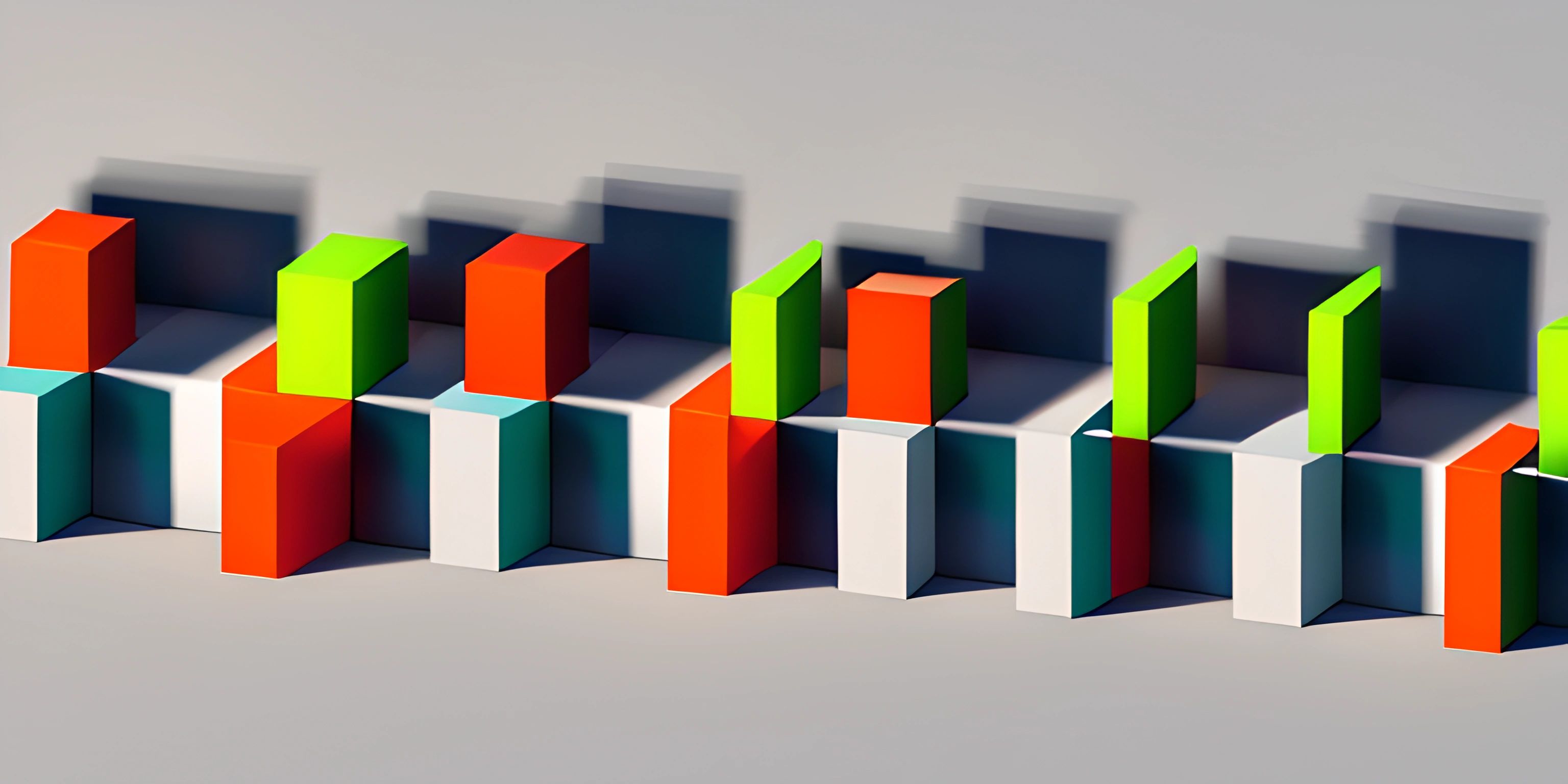 several multi colored blocks next to each other on a table in front of a white wall