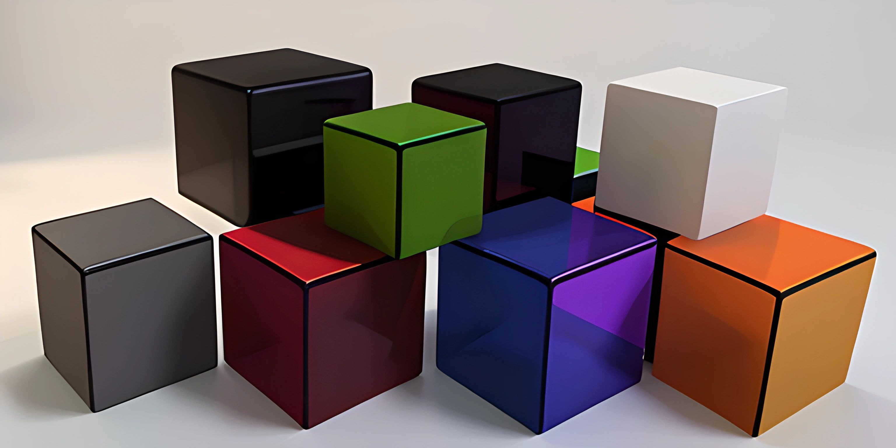a group of three toned cubes sitting next to each other on a table with many colors
