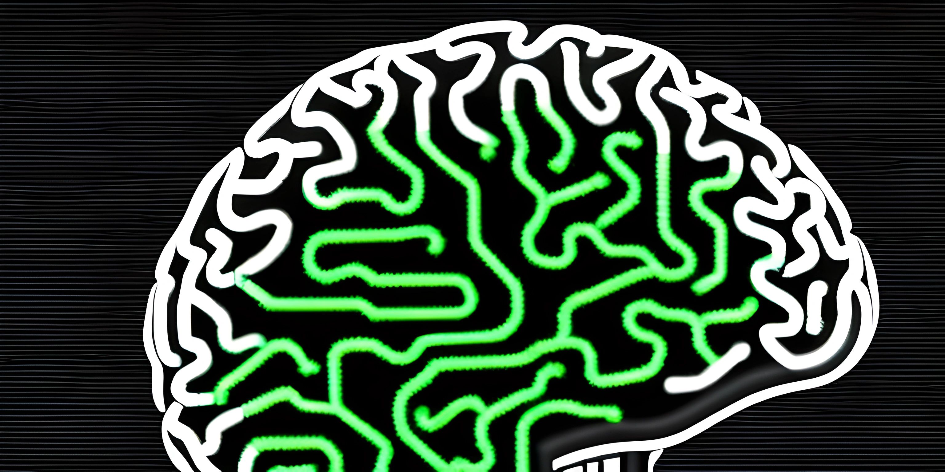 the light green glows on the side of a black and white brain map, as if seen from the perspective