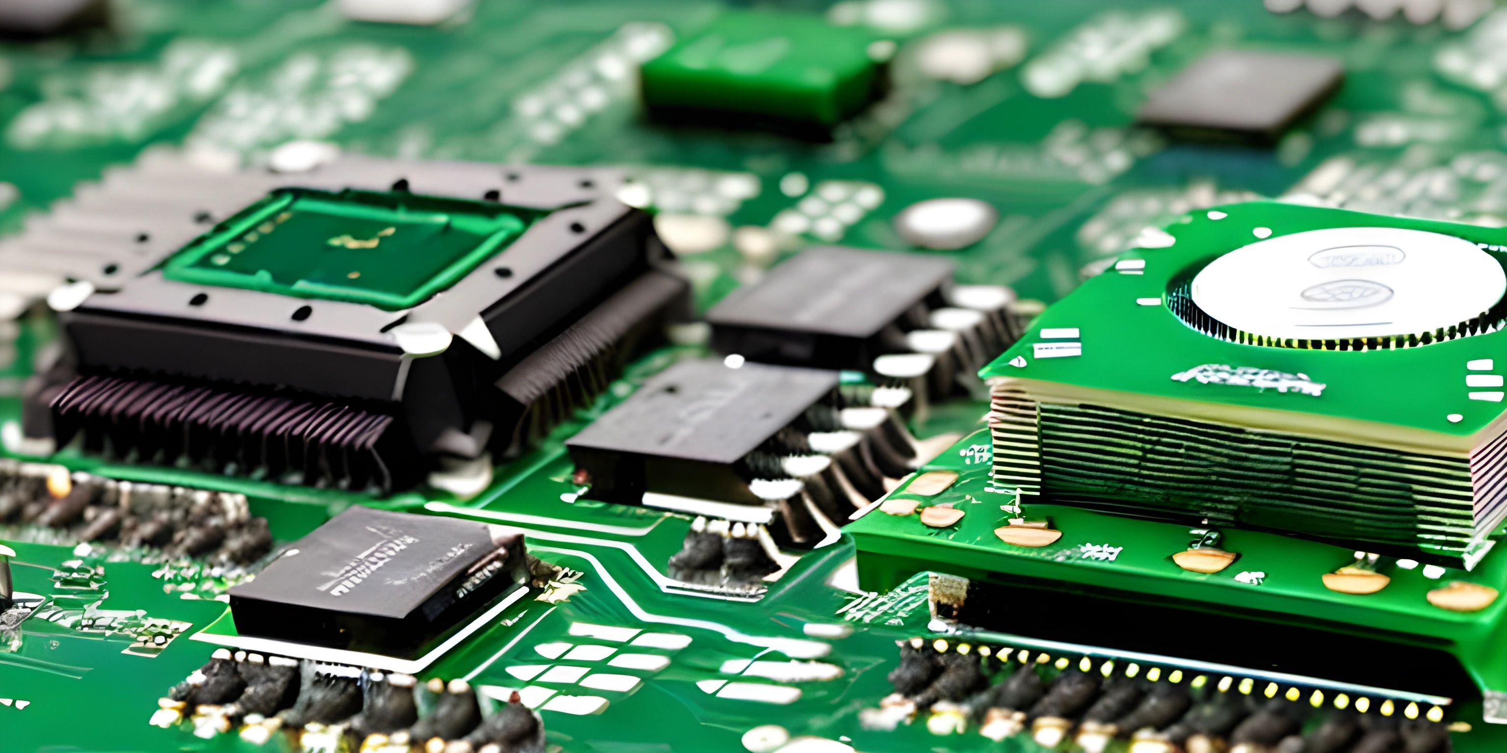 computer components are being displayed on a green surface next to other pieces of circuit board