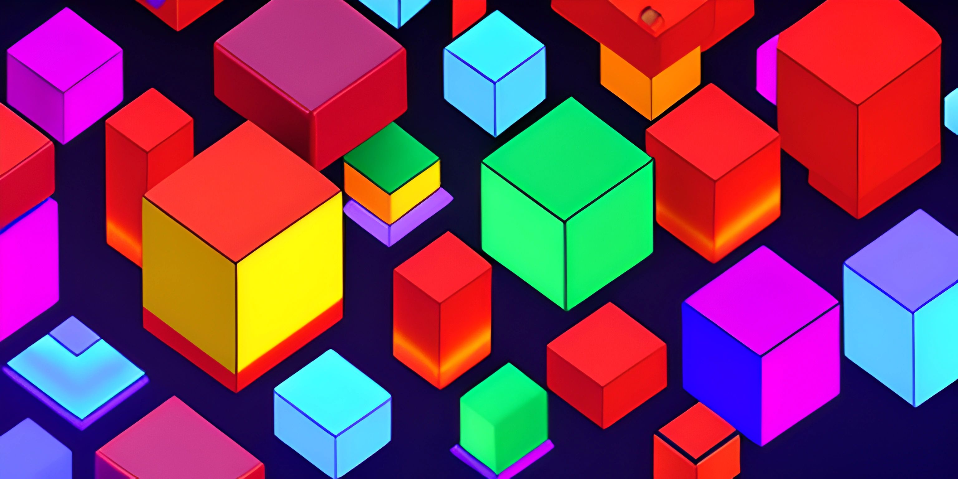 many colored cubes are floating in an artistic way as if it were painted in rainbows