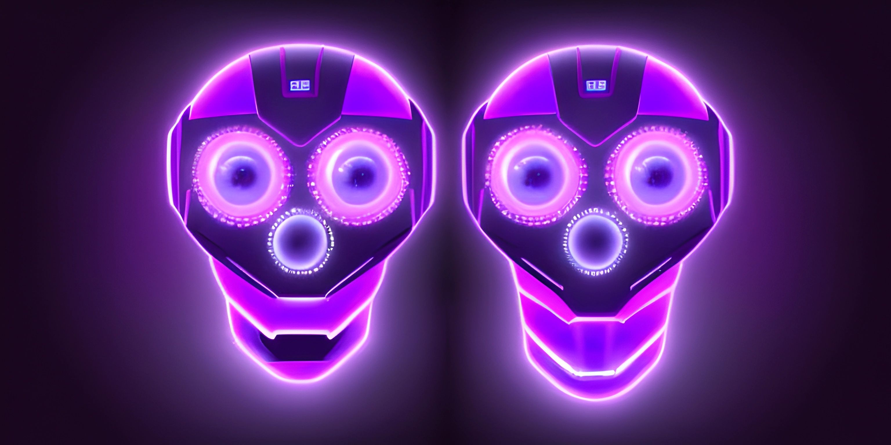 two glowing skull head faces made up by colored lights of different colors in the dark