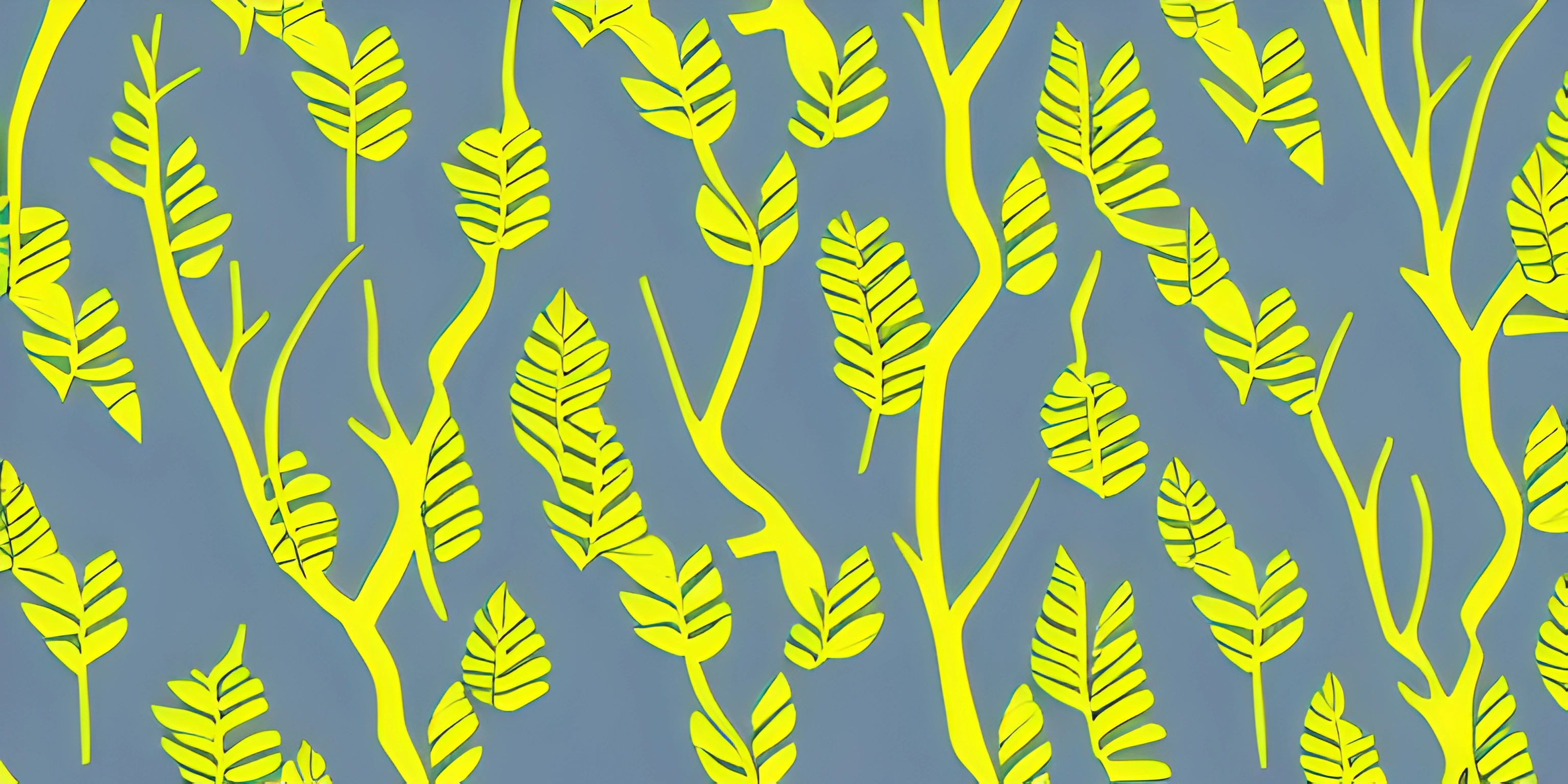 a wallpaper with trees and a birds in flight in yellow and blue, on a dark blue background