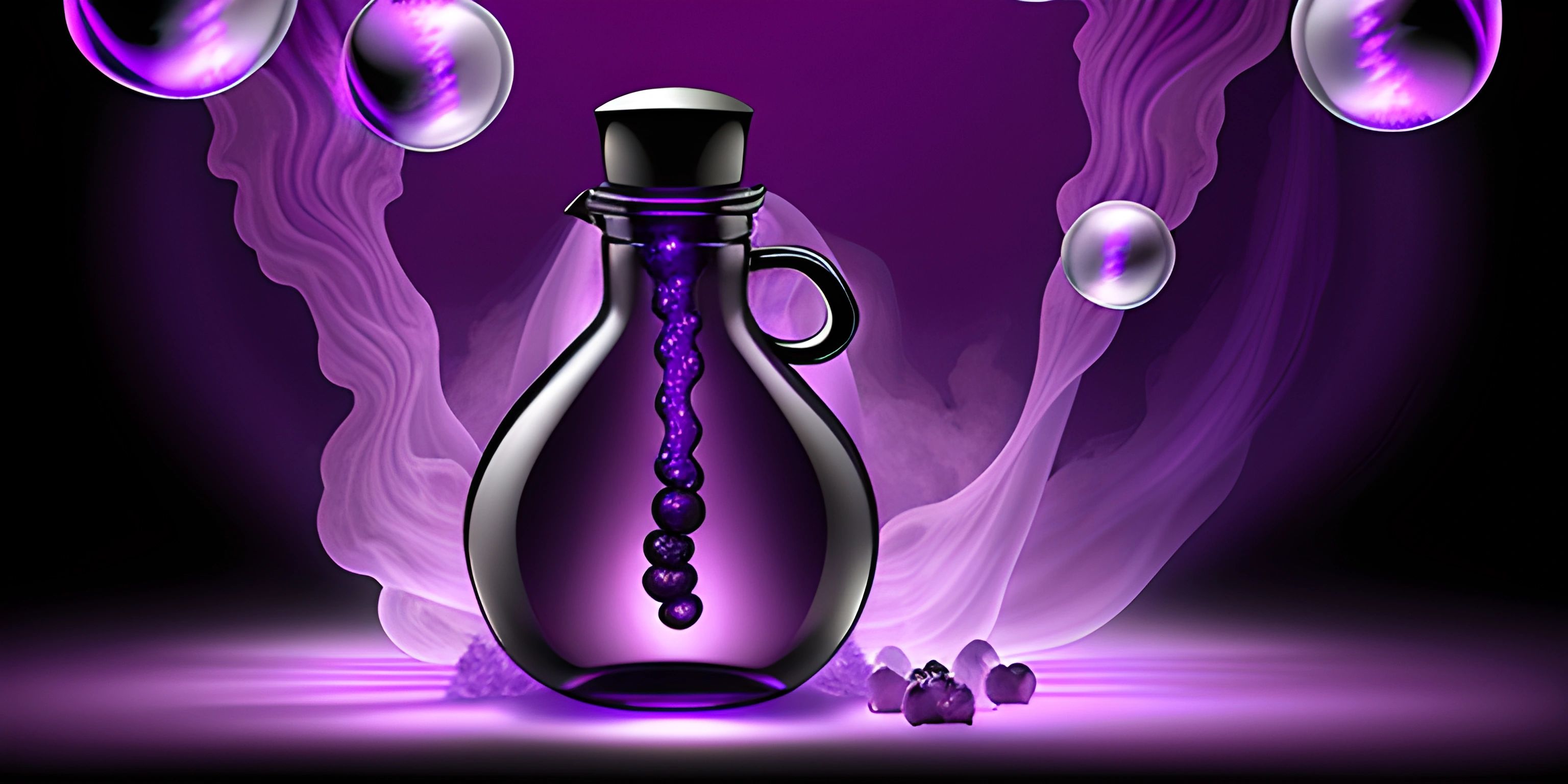 a bottle with liquid pouring into it on a dark background with smoke pouring out from the bottles