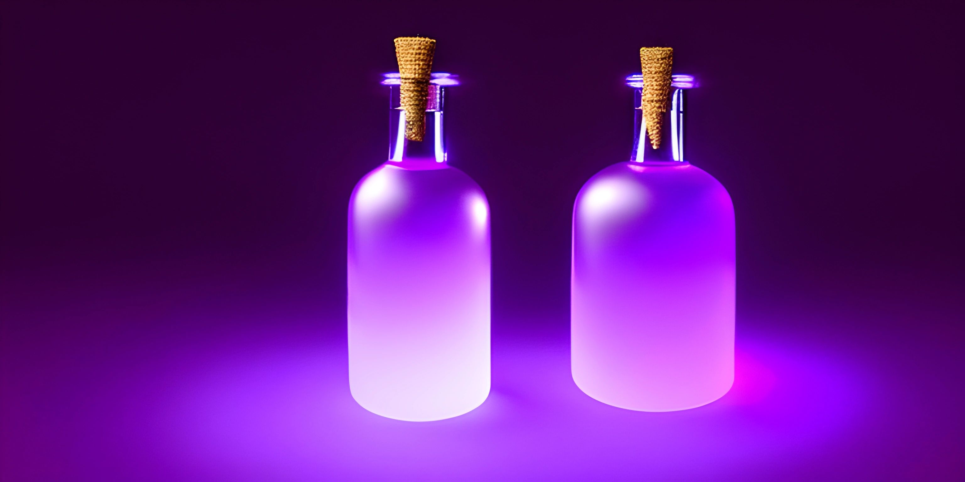 two bottles with some lights sitting next to each other, one filled with something in it