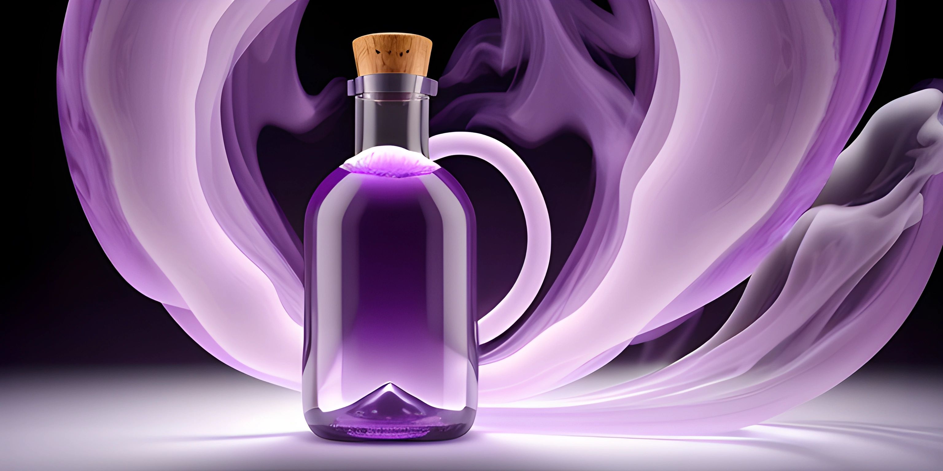 an illustration of a purple liquid bottle with a cork top in the middle of it