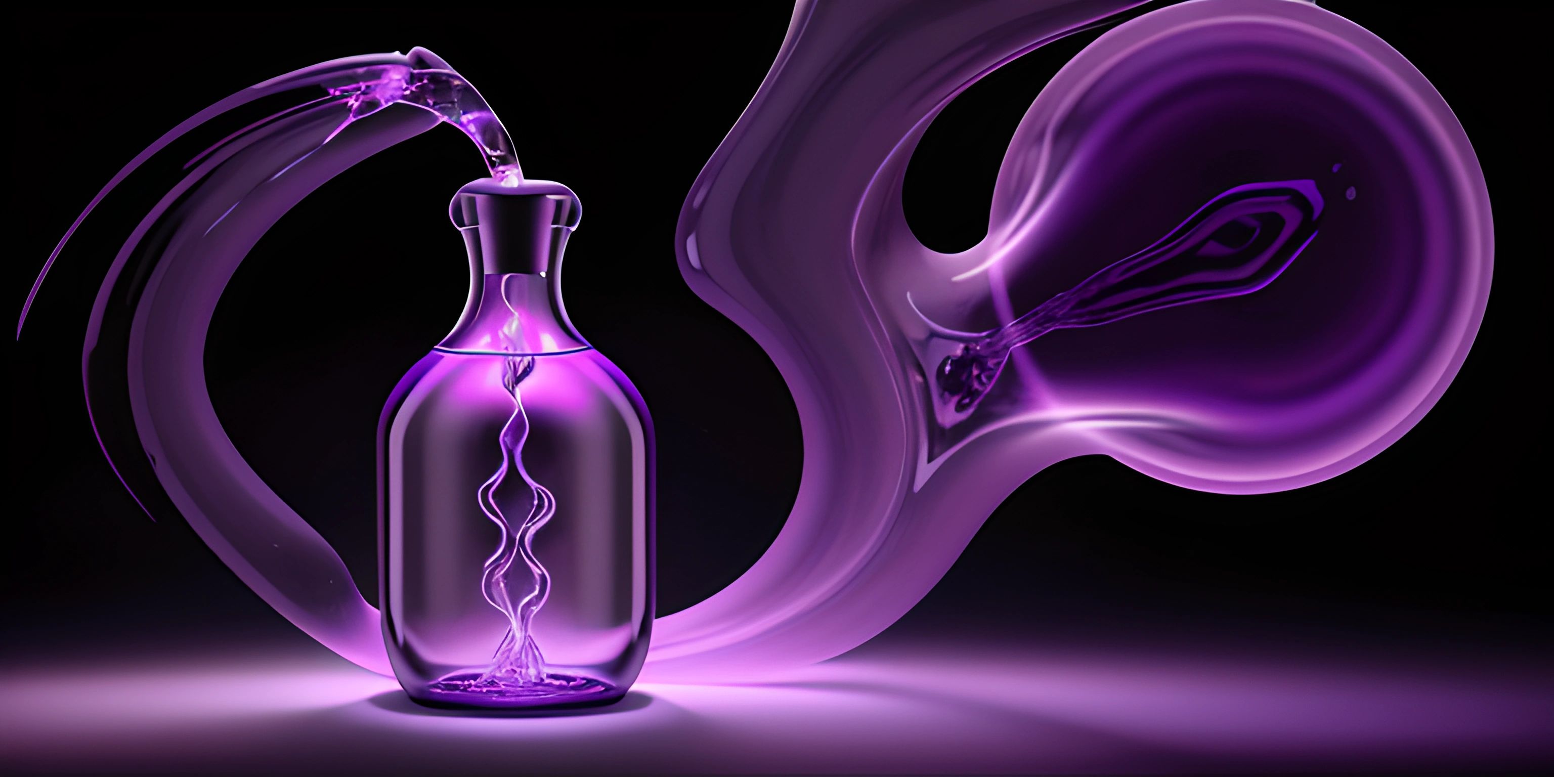 the purple swirl is created using glass bottles and a vase next to it and the bottle is a vase
