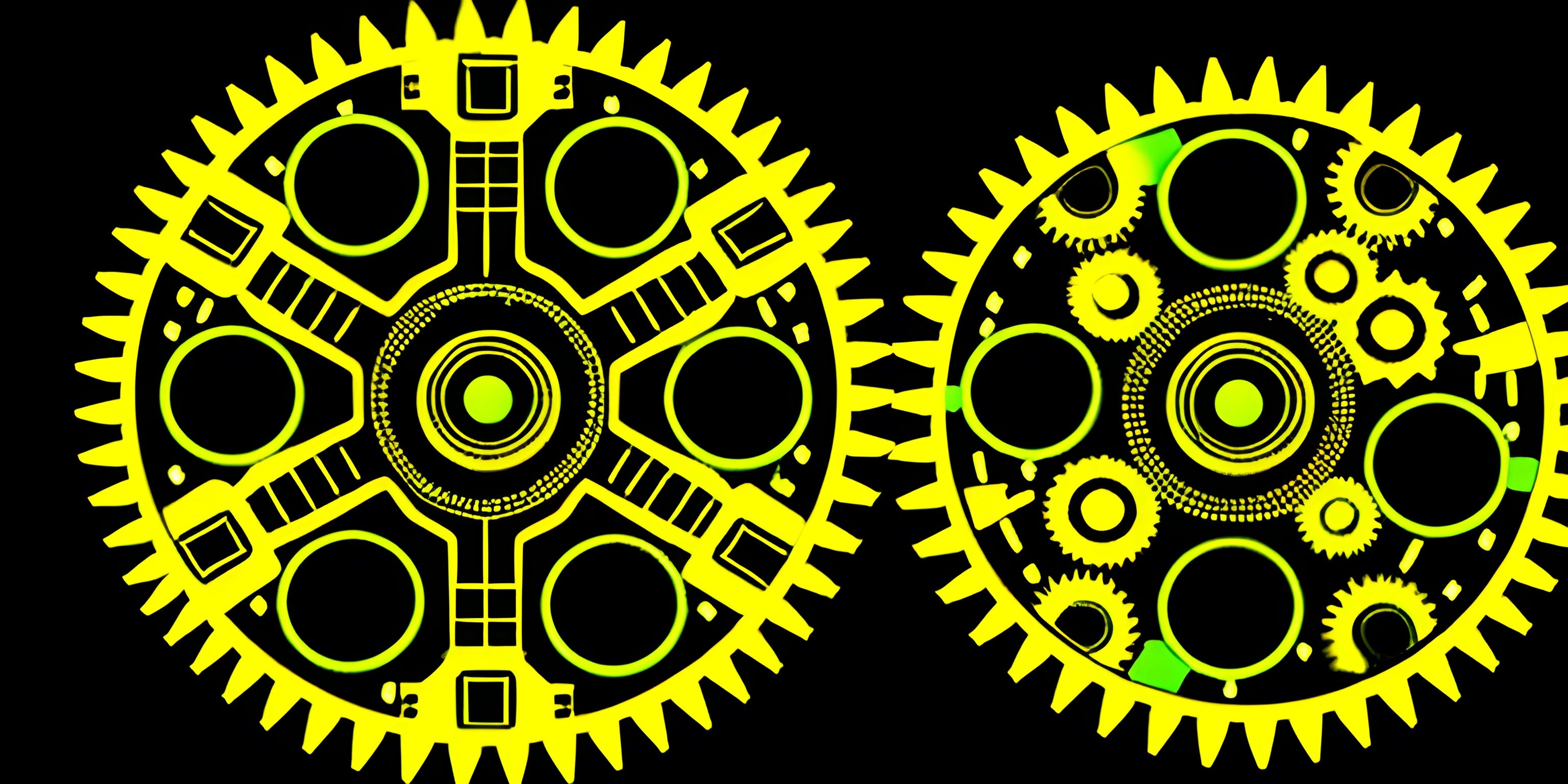 a black and yellow clock face on a white surface with green lettering on the front and a black background with a black background