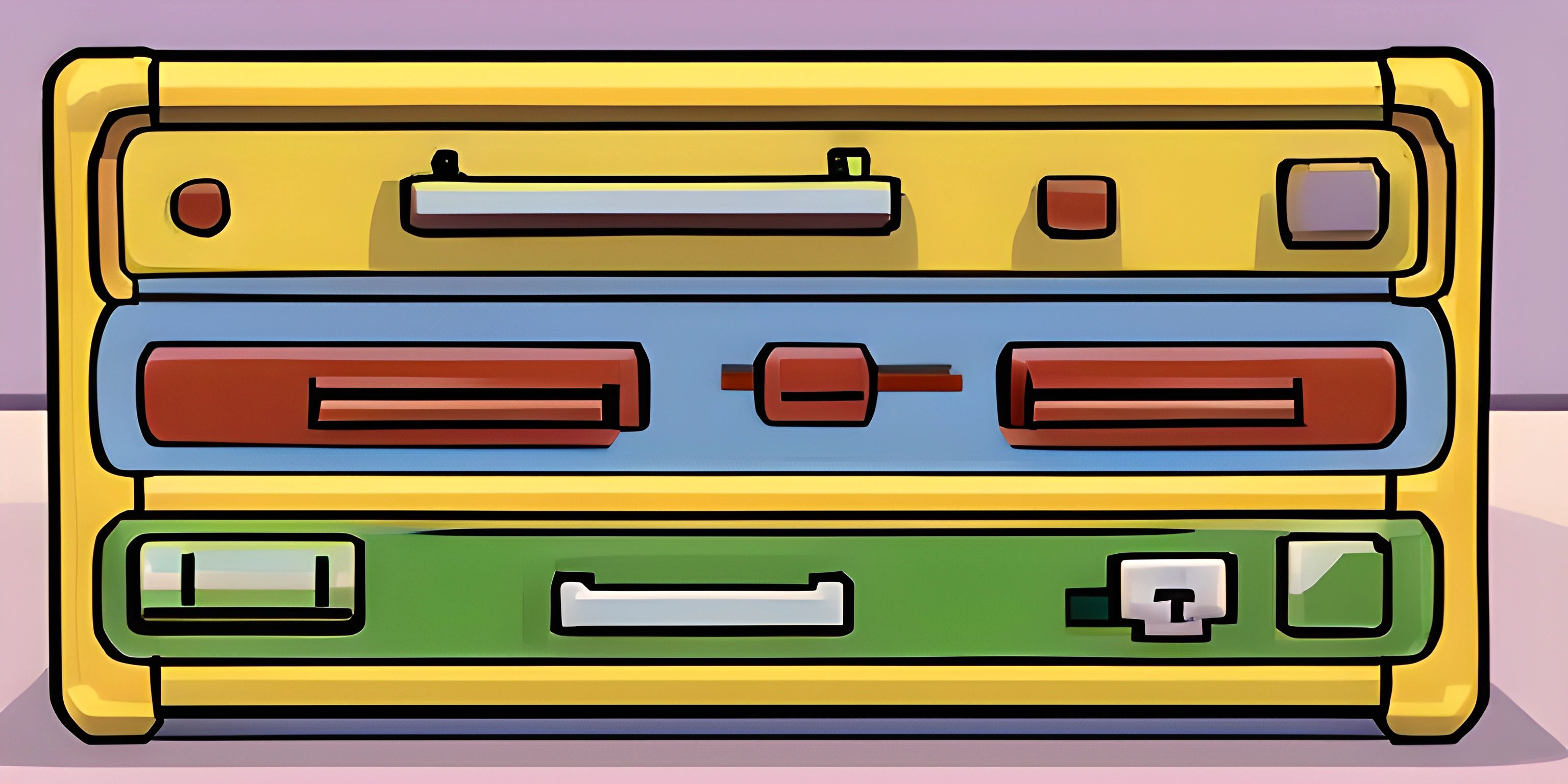 a yellow suitcase with three different compartments is shown on a table top in a purple background