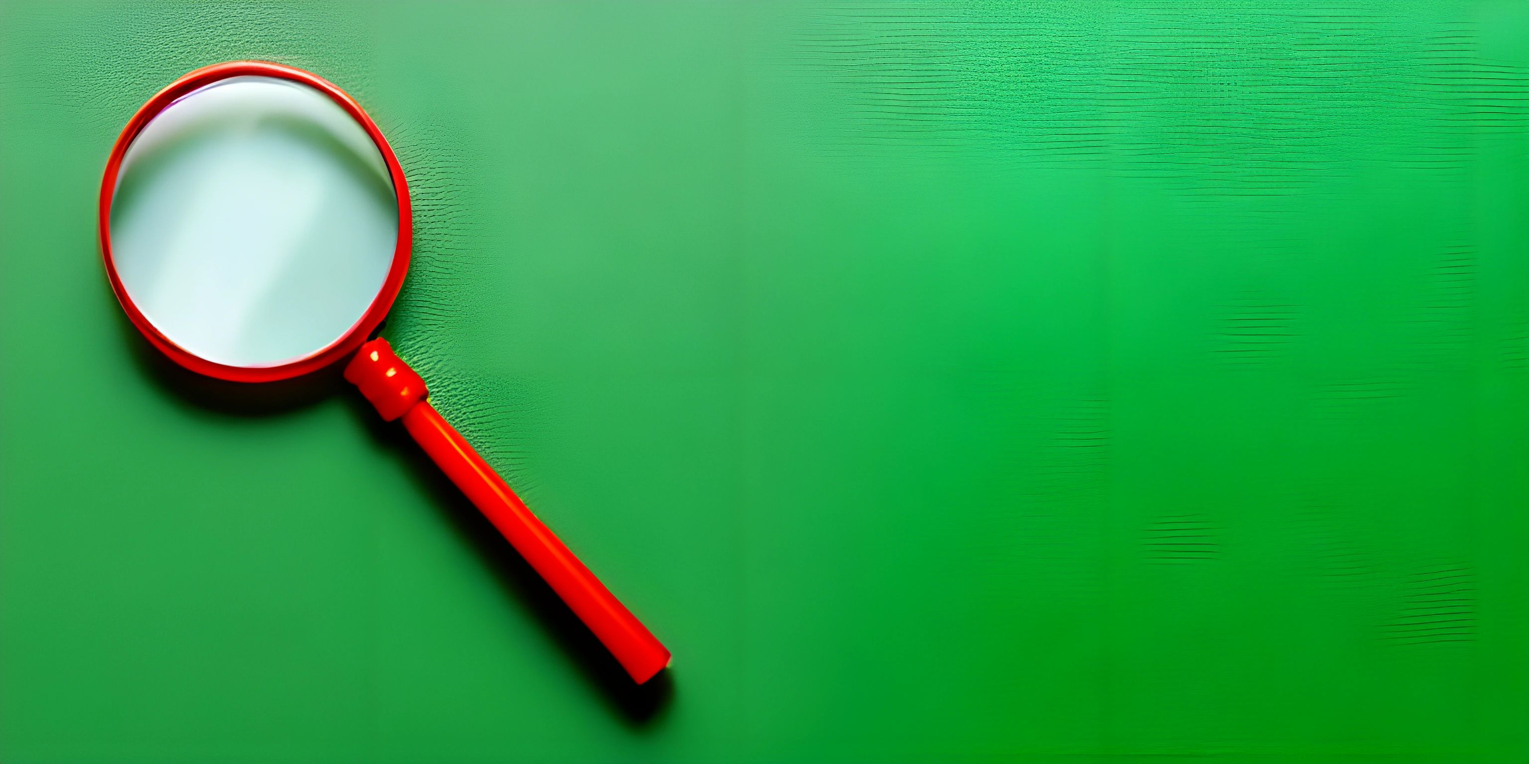 a red and black magnifying lens sitting on a green surface with an empty glass