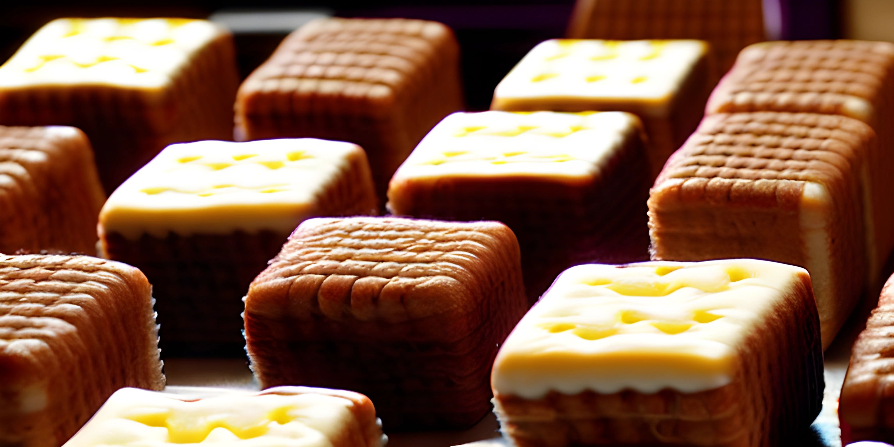 a close - up view of a bunch of cookies with white icing on top