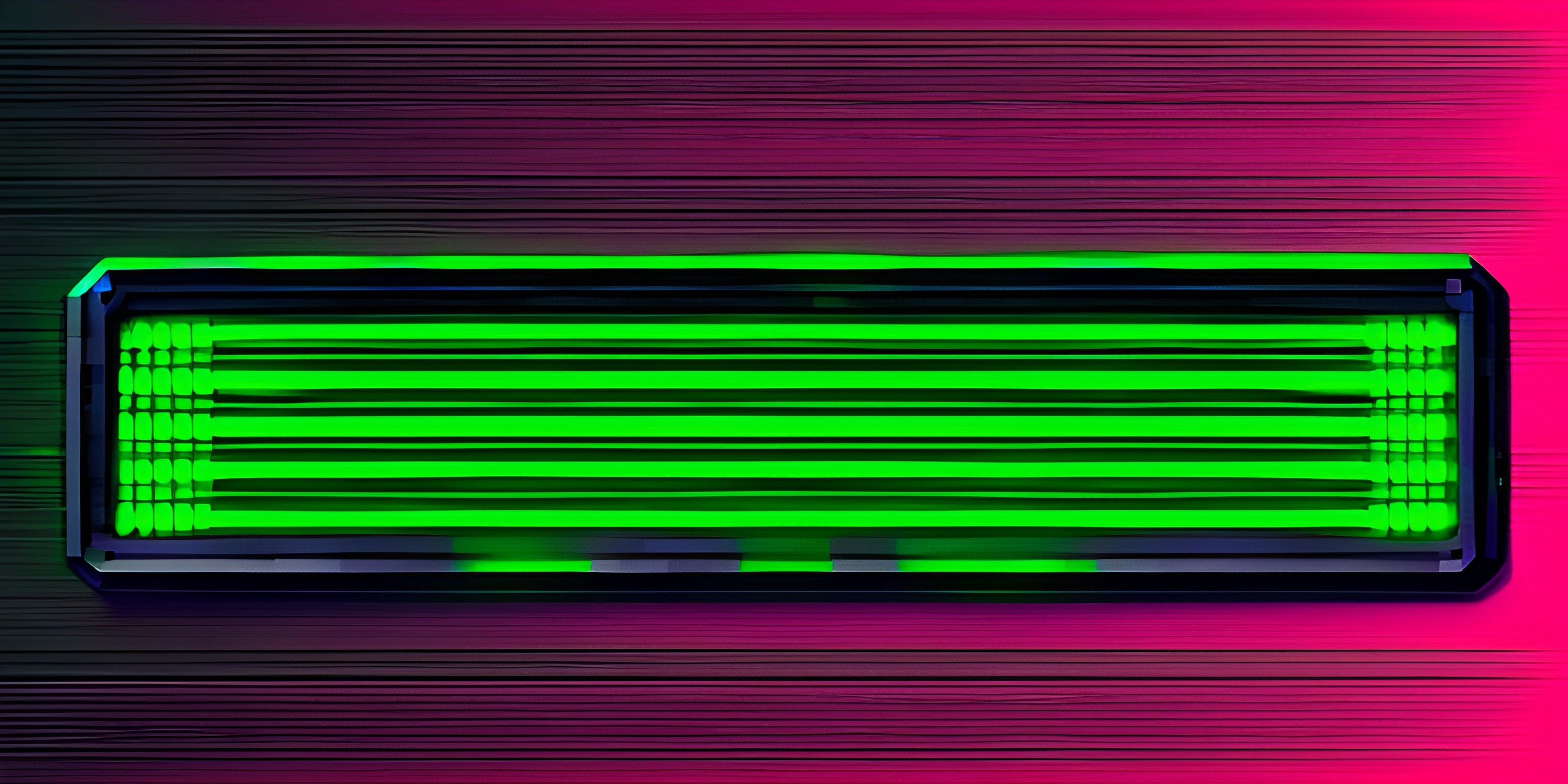 neon green heater glowing up on wood wall background in purple light, horizontal composition