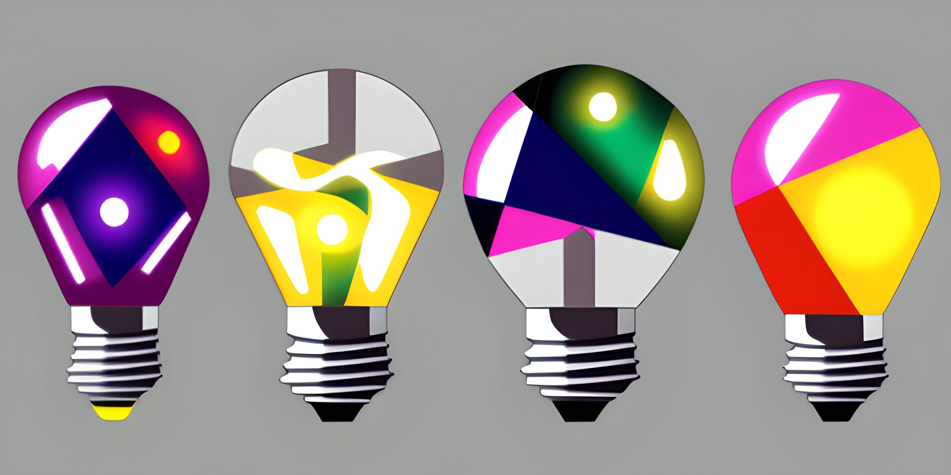 several light bulbs with brightly colored lights on them are arranged as a line of lights