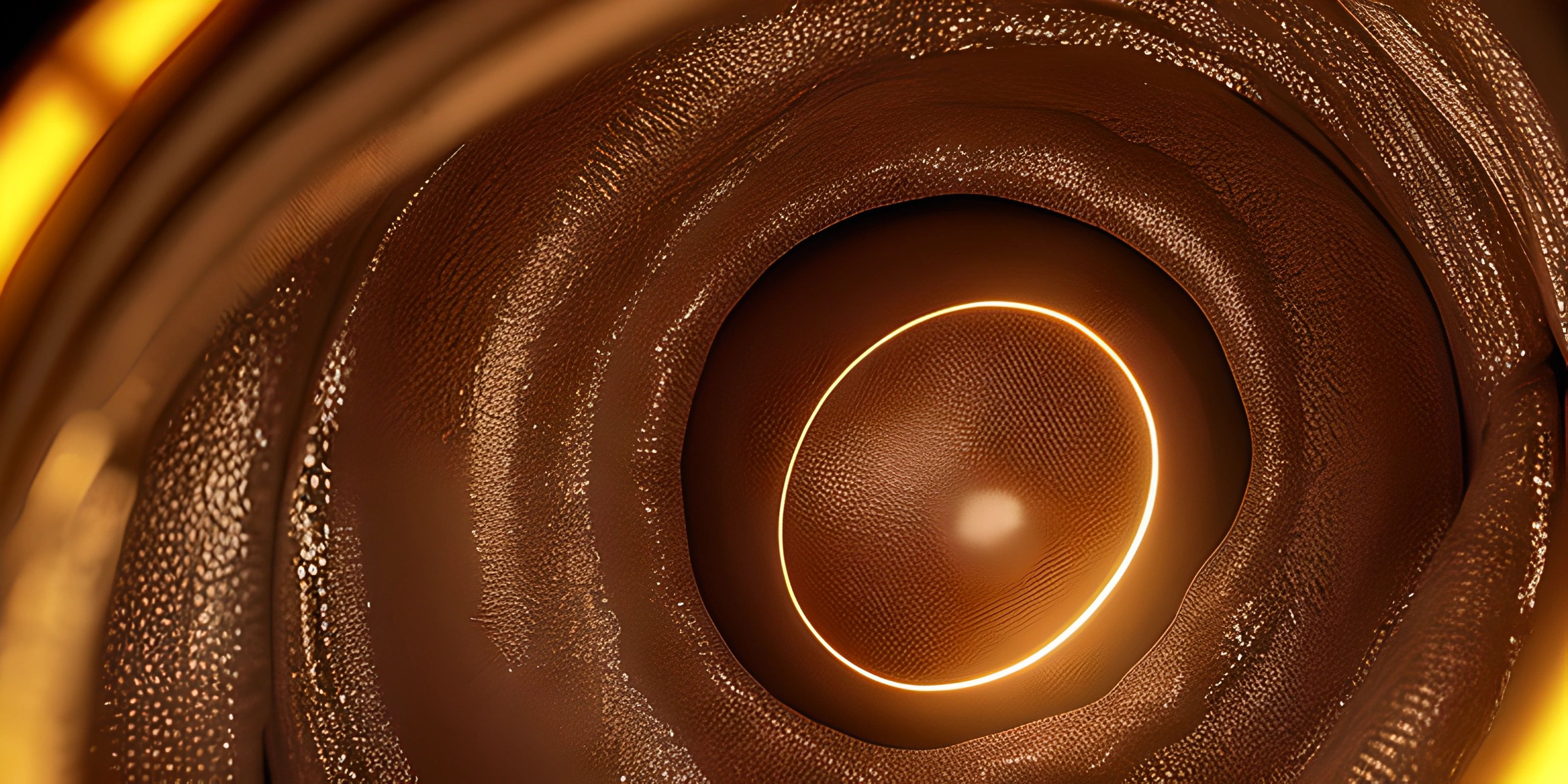 the bottom of a glass of chocolate, with some light on the inside and out