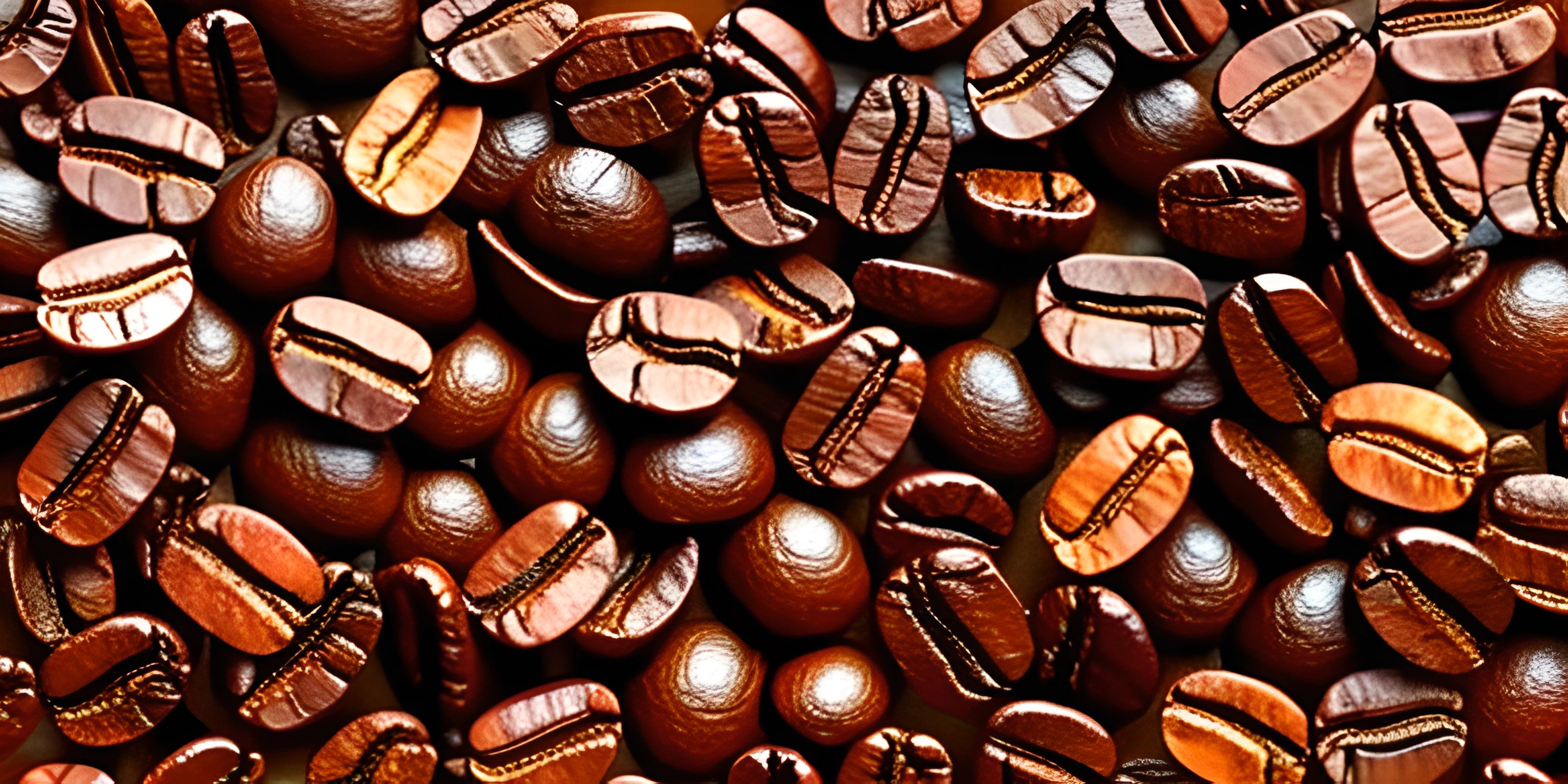 many different coffee beans are seen together with their stems sprouting and curled down