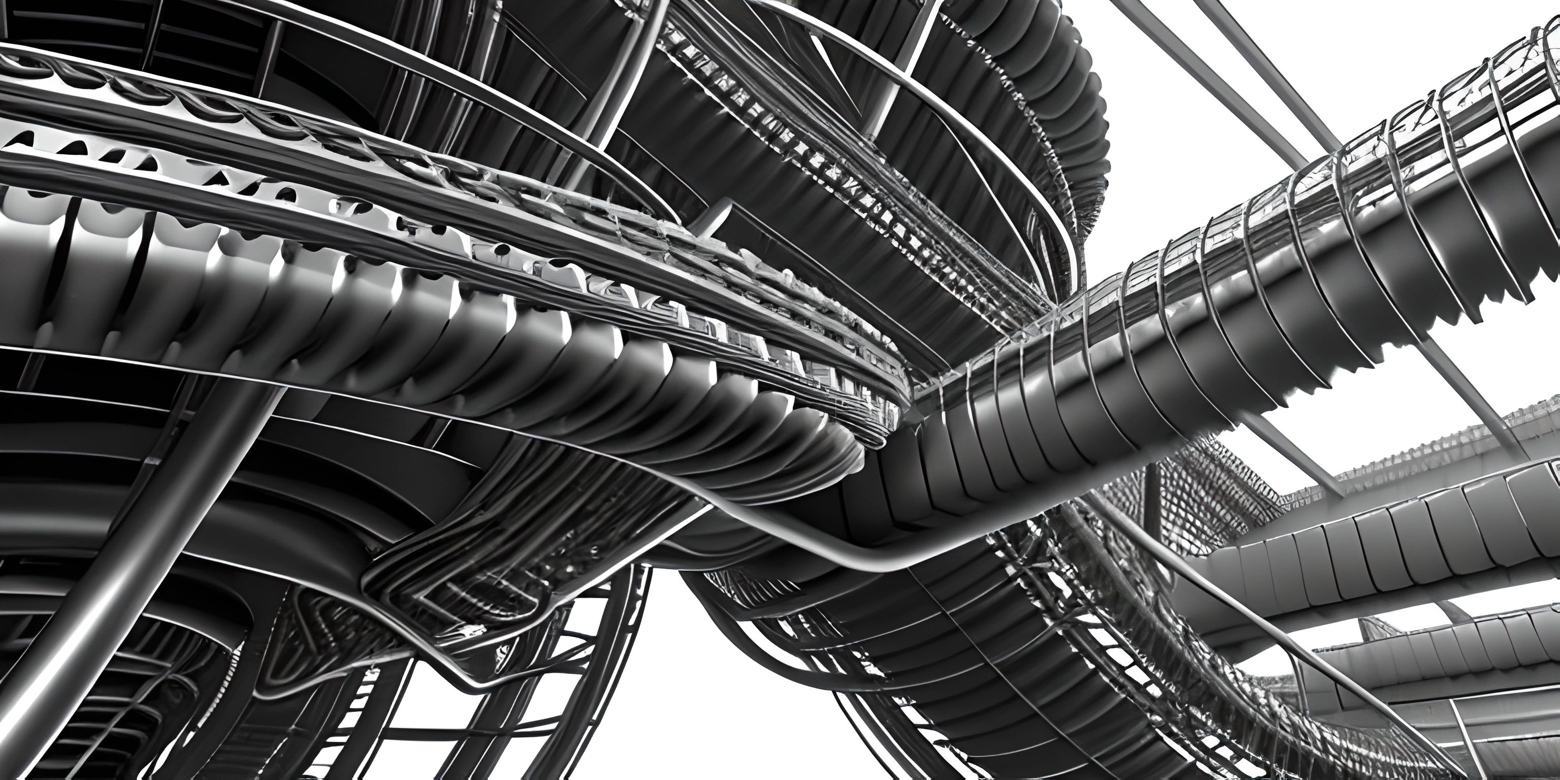 a close - up of a large black metal object on a clear day outside, showing the spiral lines going up and down