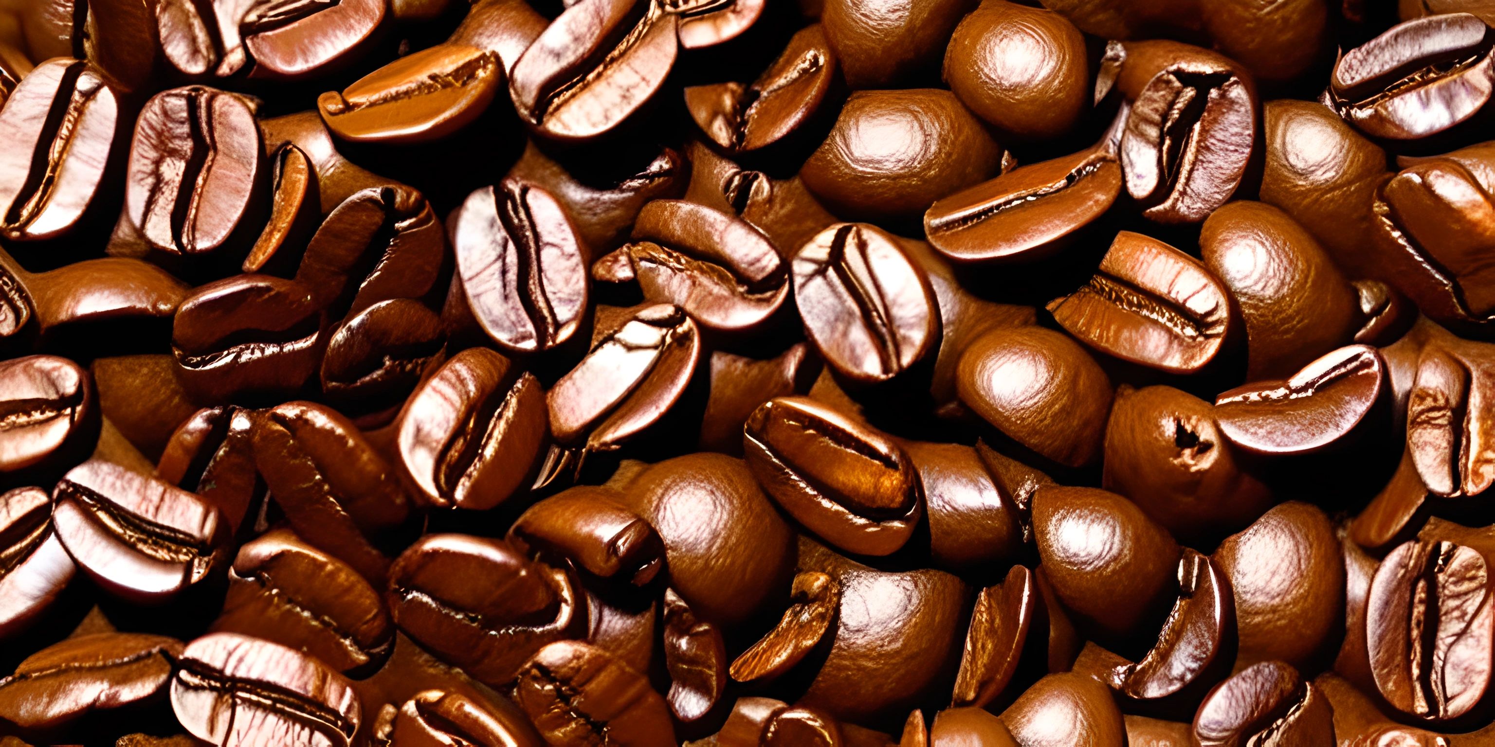 brown coffee beans have shiny speckles on them while scattered together in a group