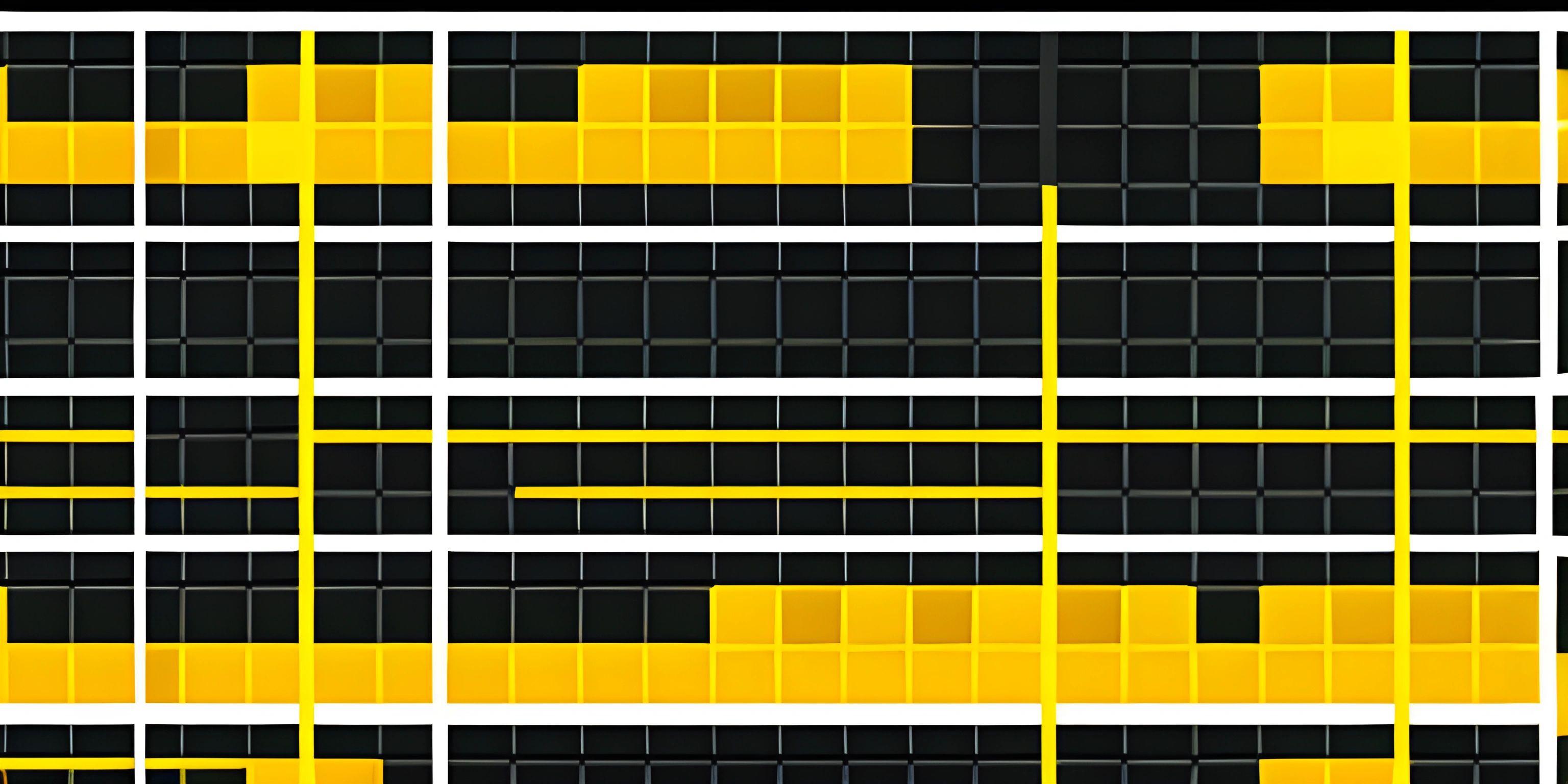 yellow and black squares on a white background with lines that cross each other and block the image