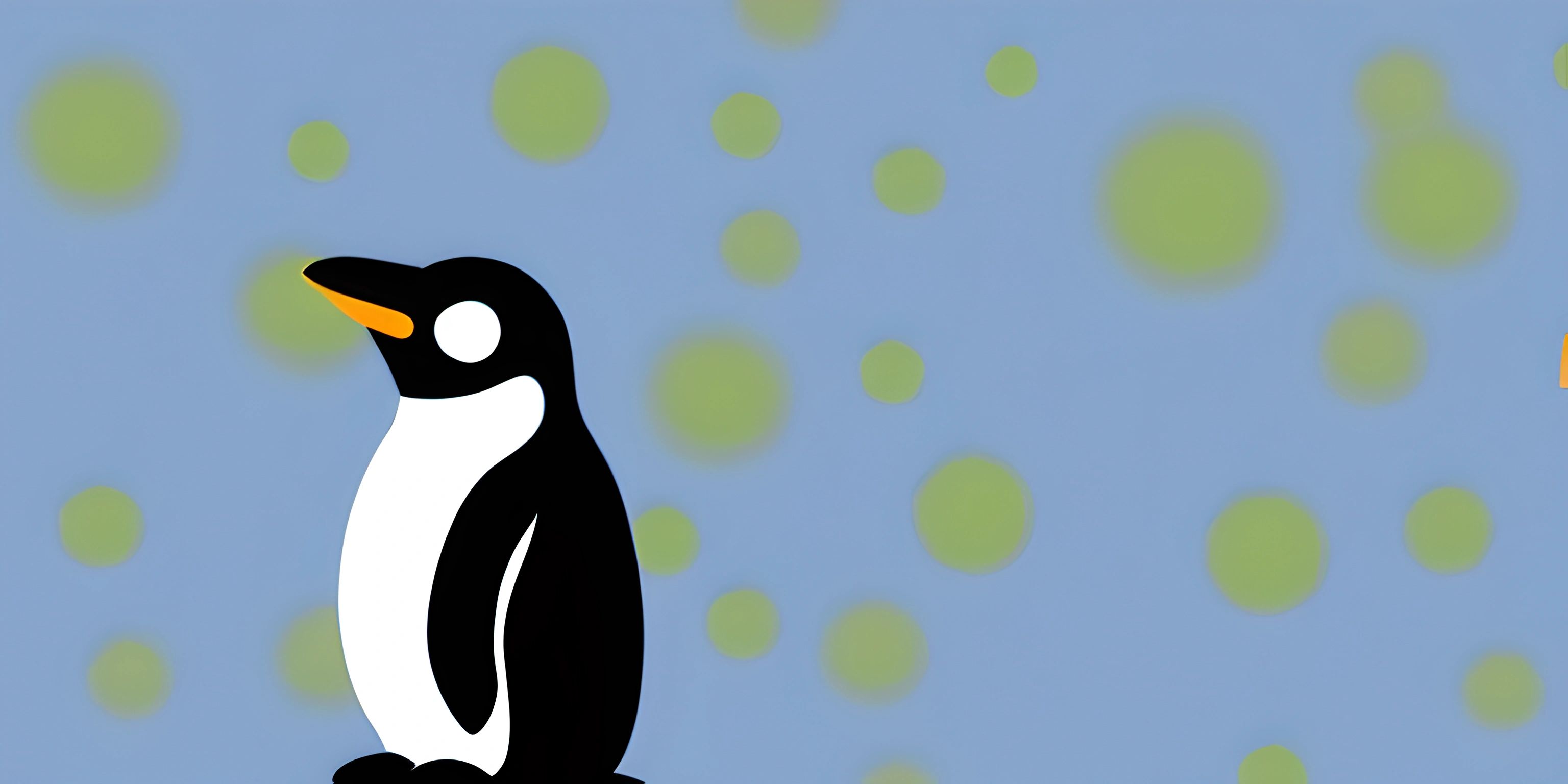 two penguins sit on top of each other in the sun with blue sky and dots