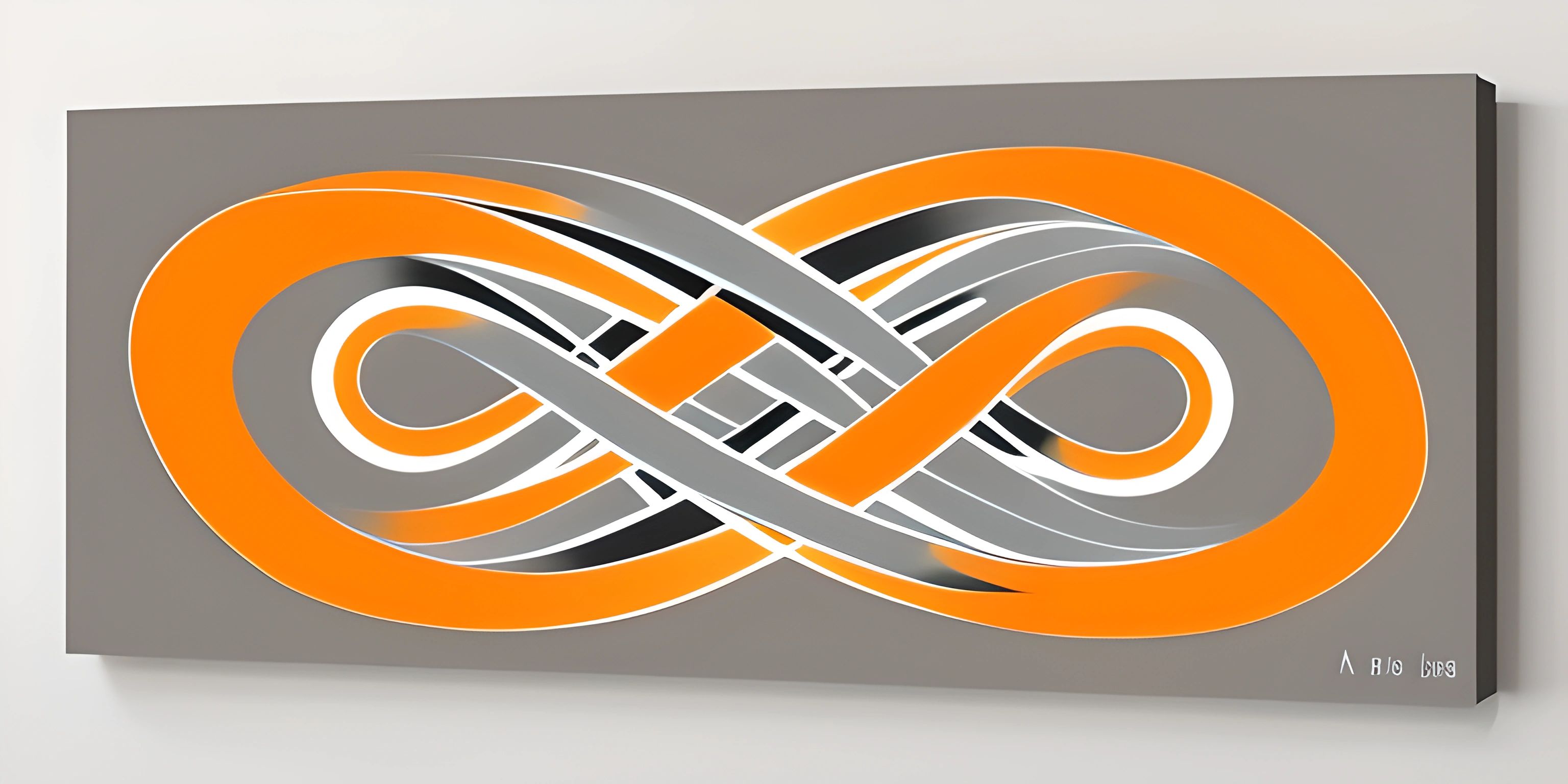 an image of a wall painting with an orange and grey color scheme featuring two infinite loops