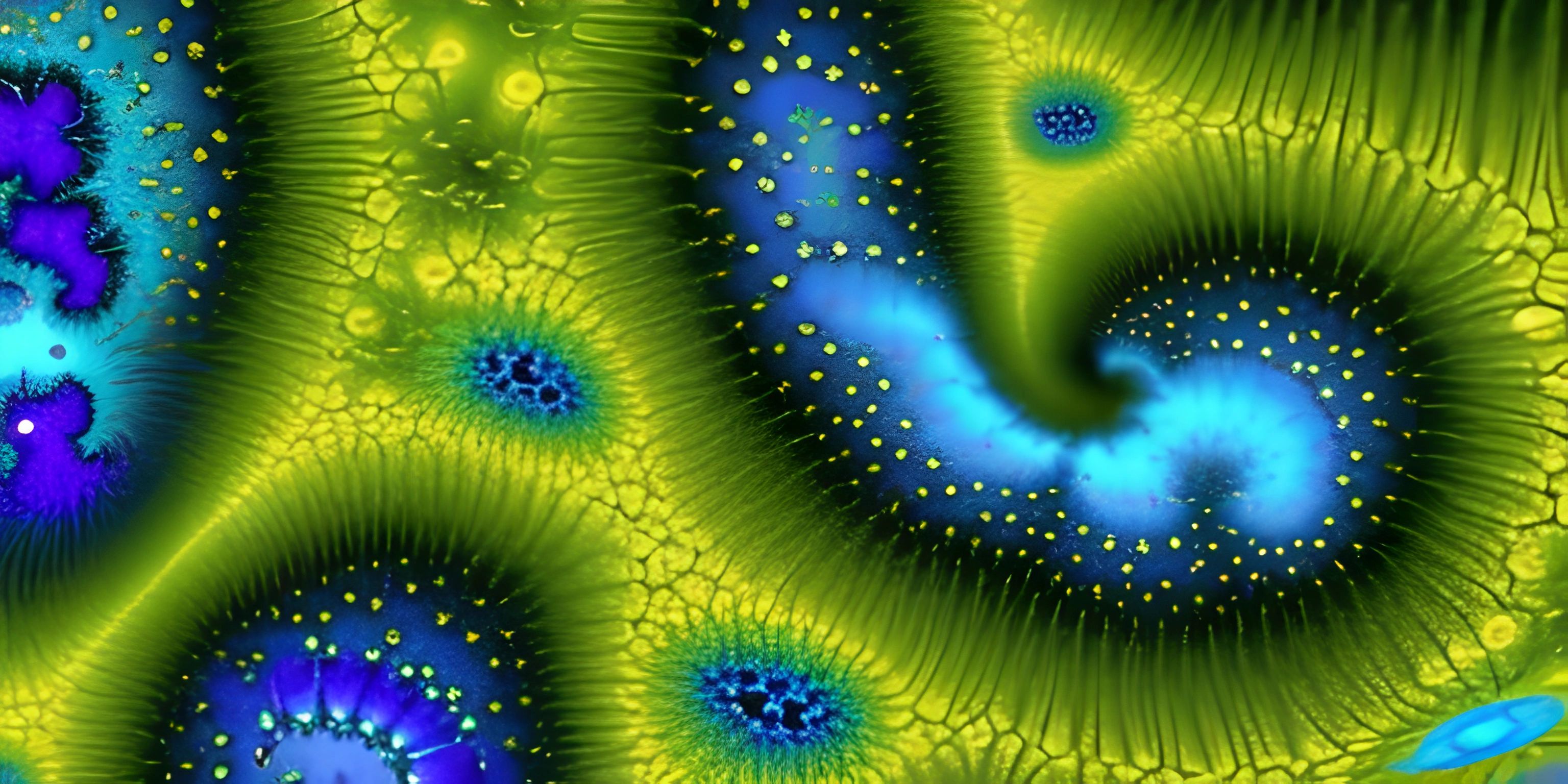 a digital artwork image of an alien green blue swirling spiral formation with stars and small blue spots