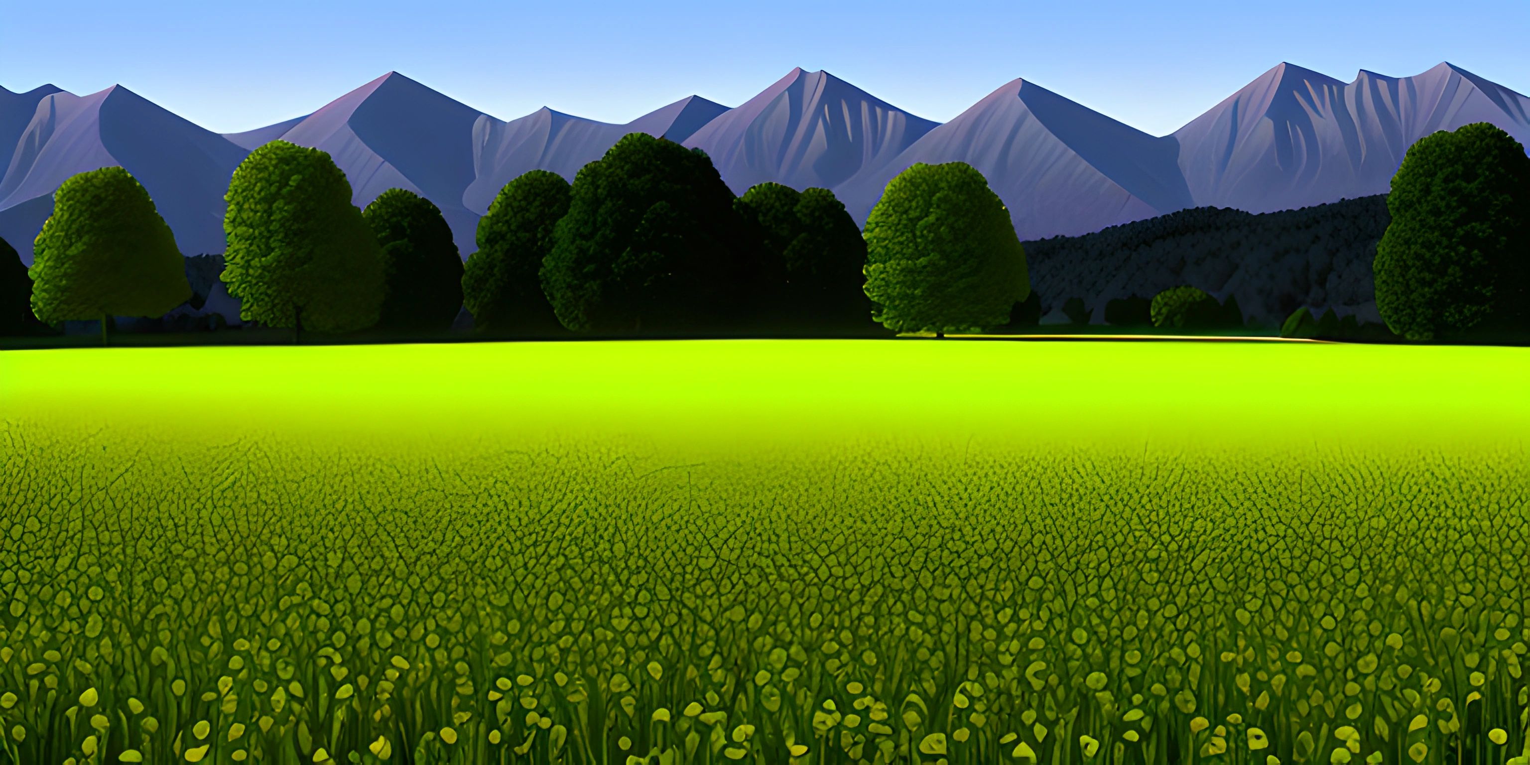 a colorful illustration of mountains on the background and an empty field in front of them