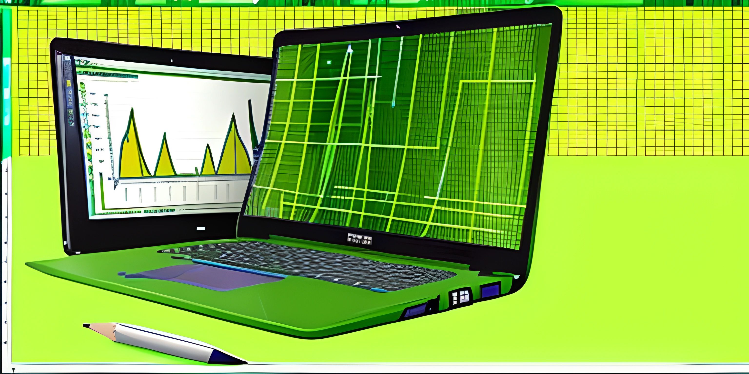 a laptop computer screen displaying a green screen with diagrams of different components on it and the screen shows the area between which a pen can be drawn