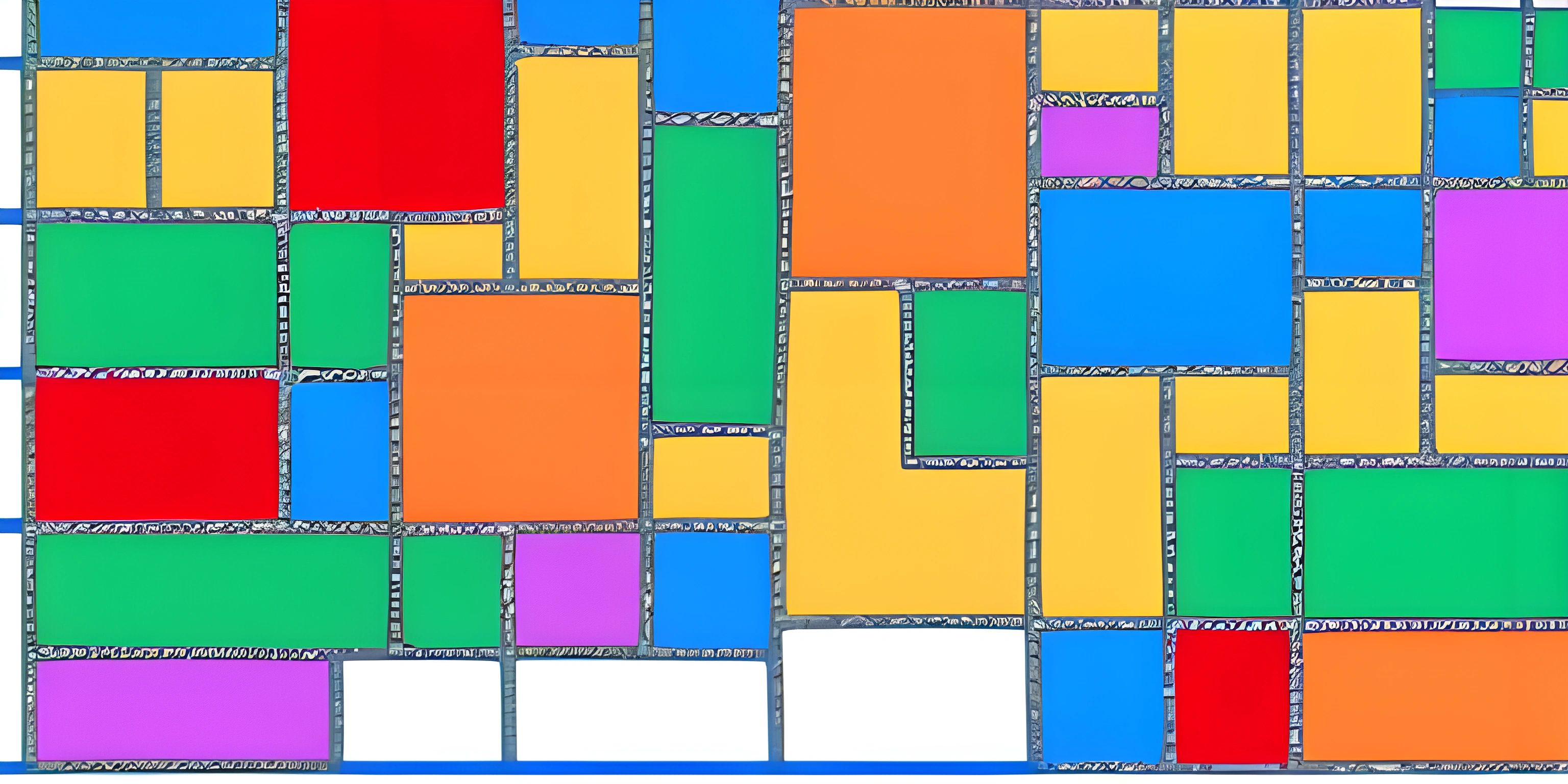 a piece of art with squares in it's middle one has many colors and the other has three