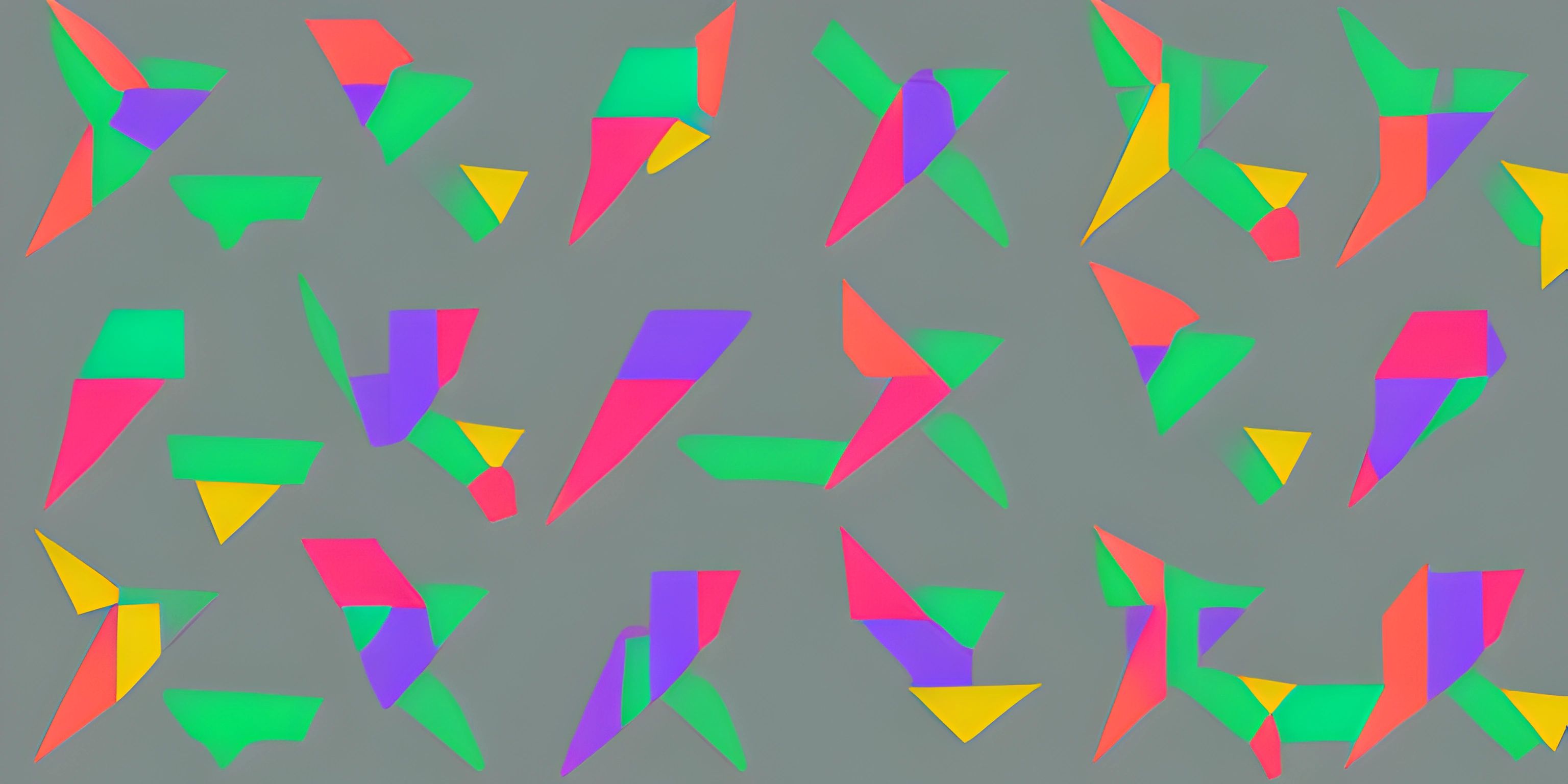 a gray background has colorful arrows and triangles coming together in bright colors, as shown from the top left