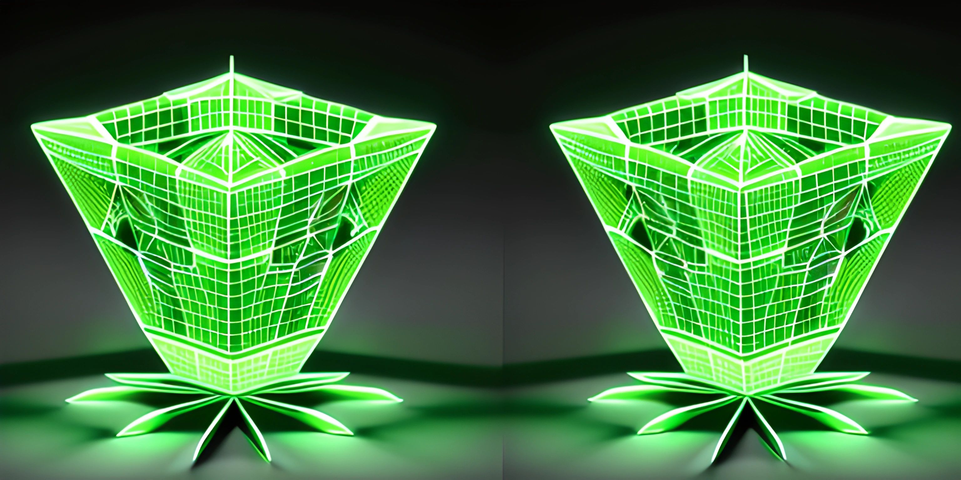 a lamp that glows green is pictured in two separate images that are both showing the same size