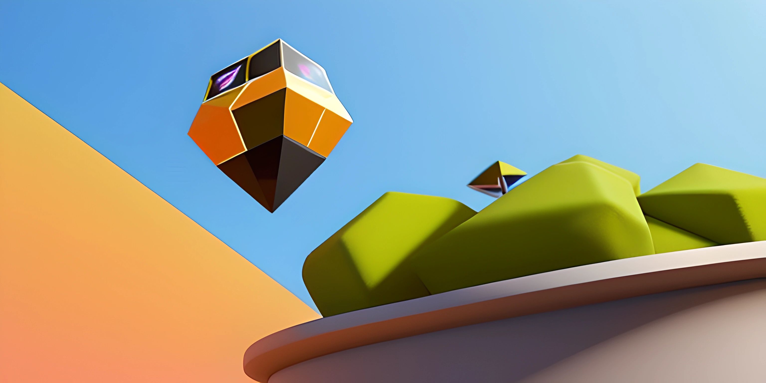 a box of colorful stuff is sitting in the sky over a grass and tree covered hill