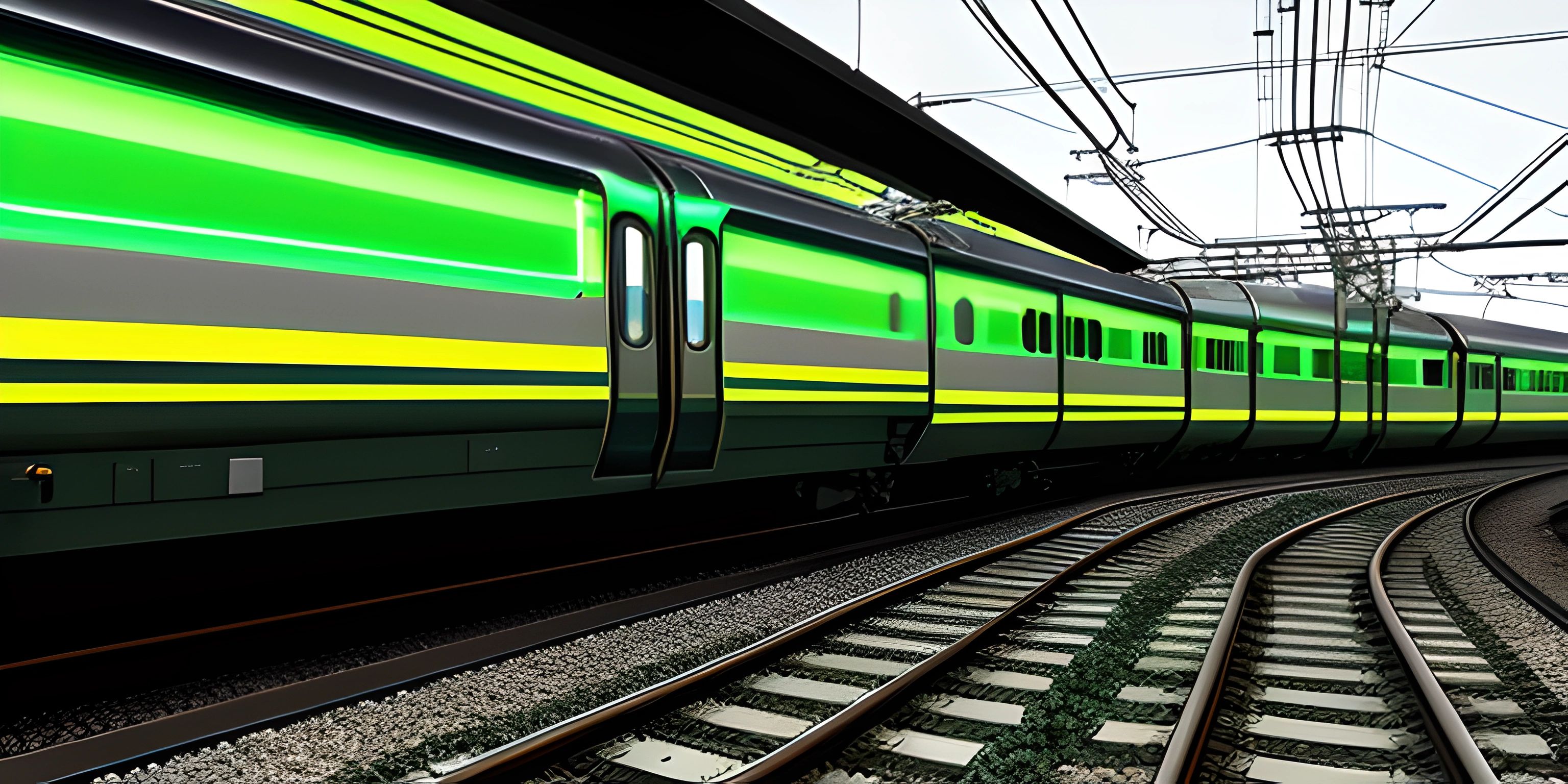 there is a very green train going down the tracks by the platform, and some people are walking next to it