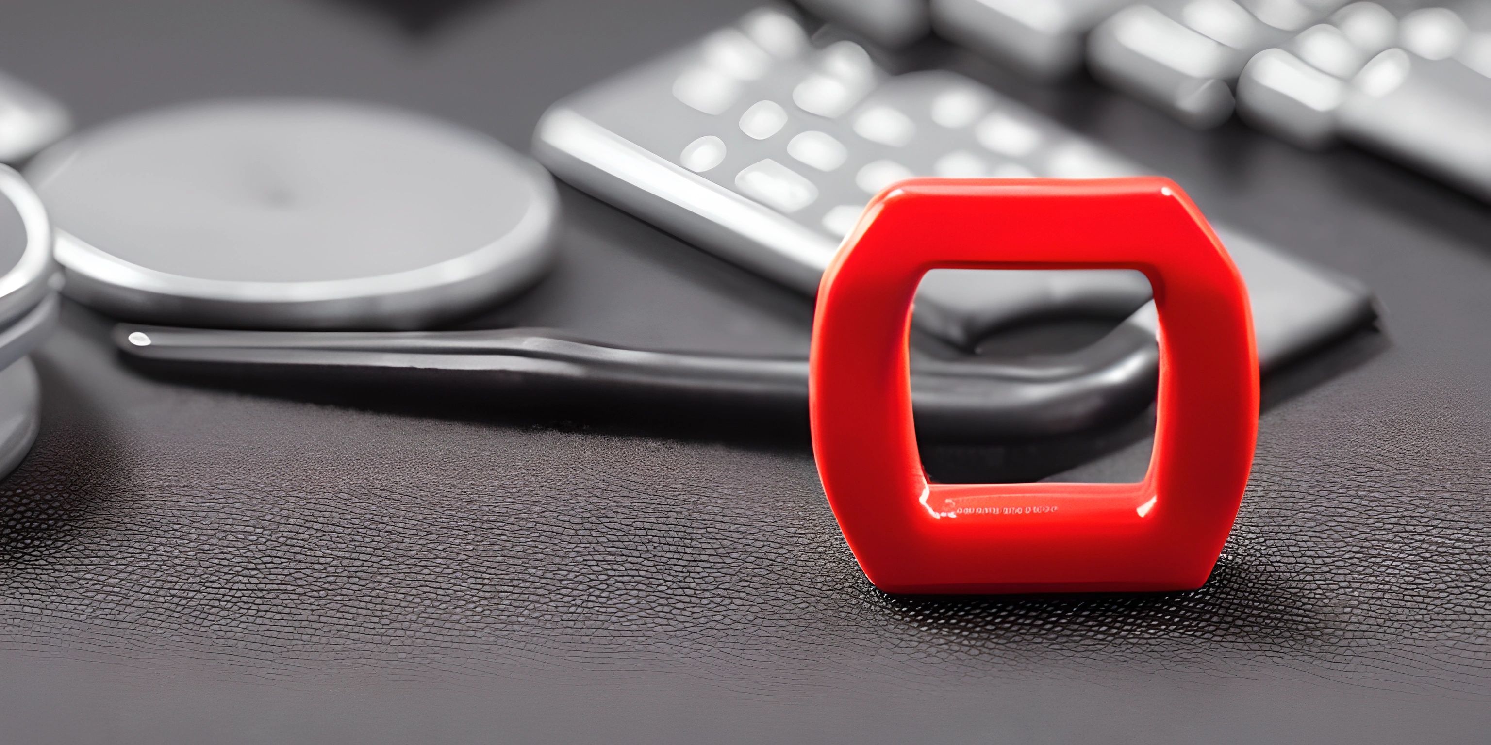 the object is red on the table by the remote controls of the computer keyboard and other electronic equipment