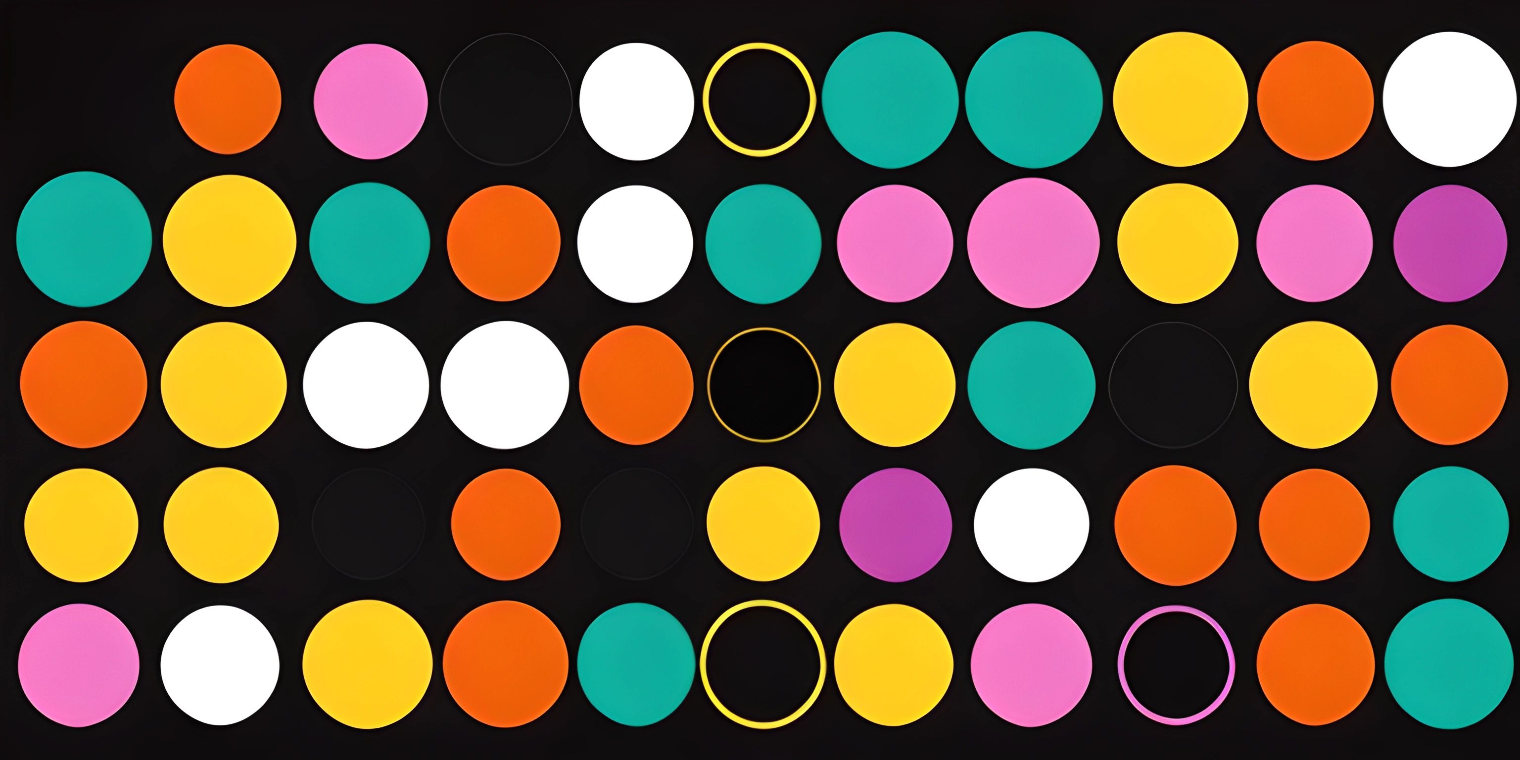 a pattern with bright circles on black background, including an orange circle in the center