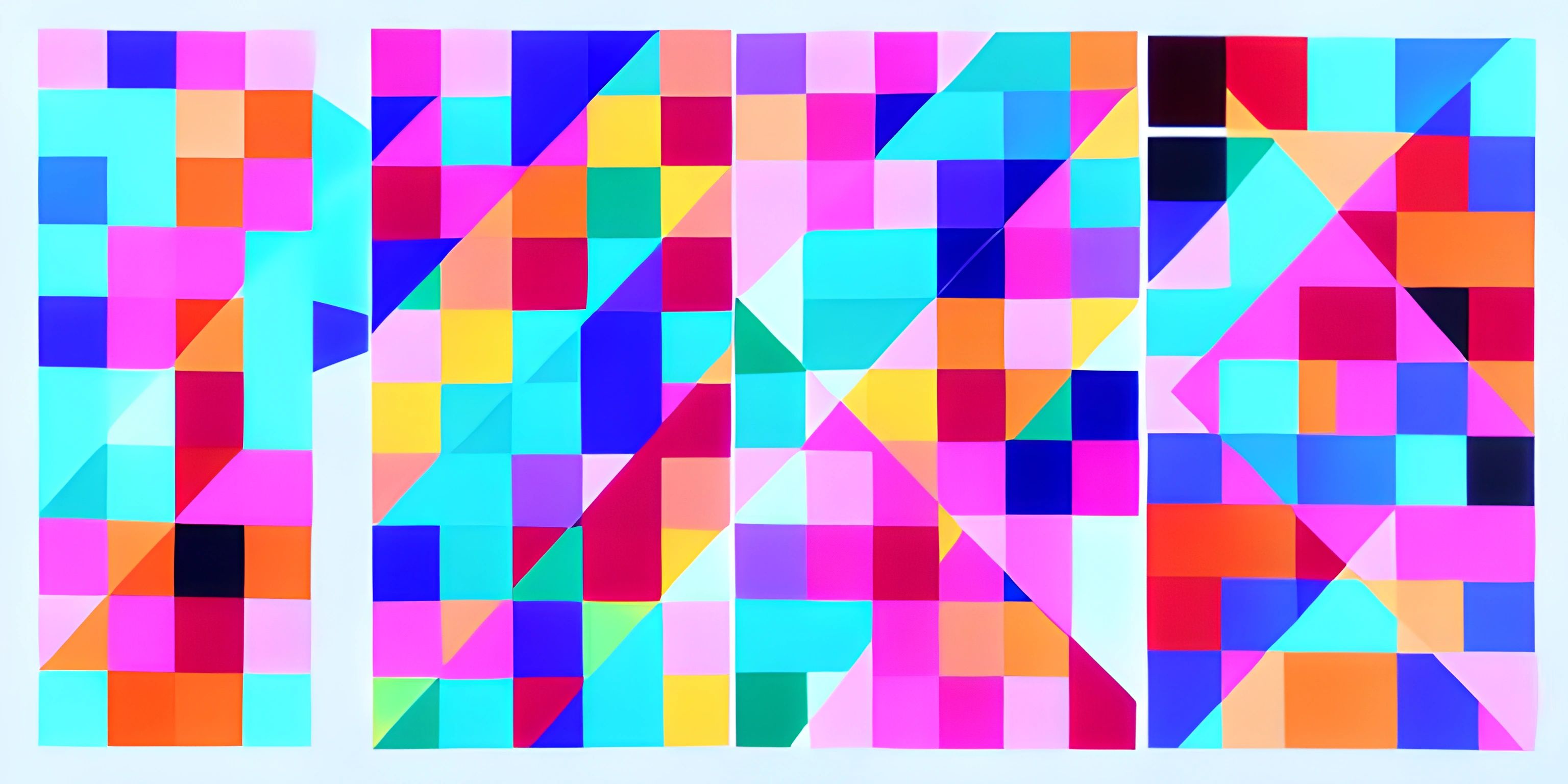a painting with many squares on the bottom and side of it in pink, green, orange, blue, yellow and pink