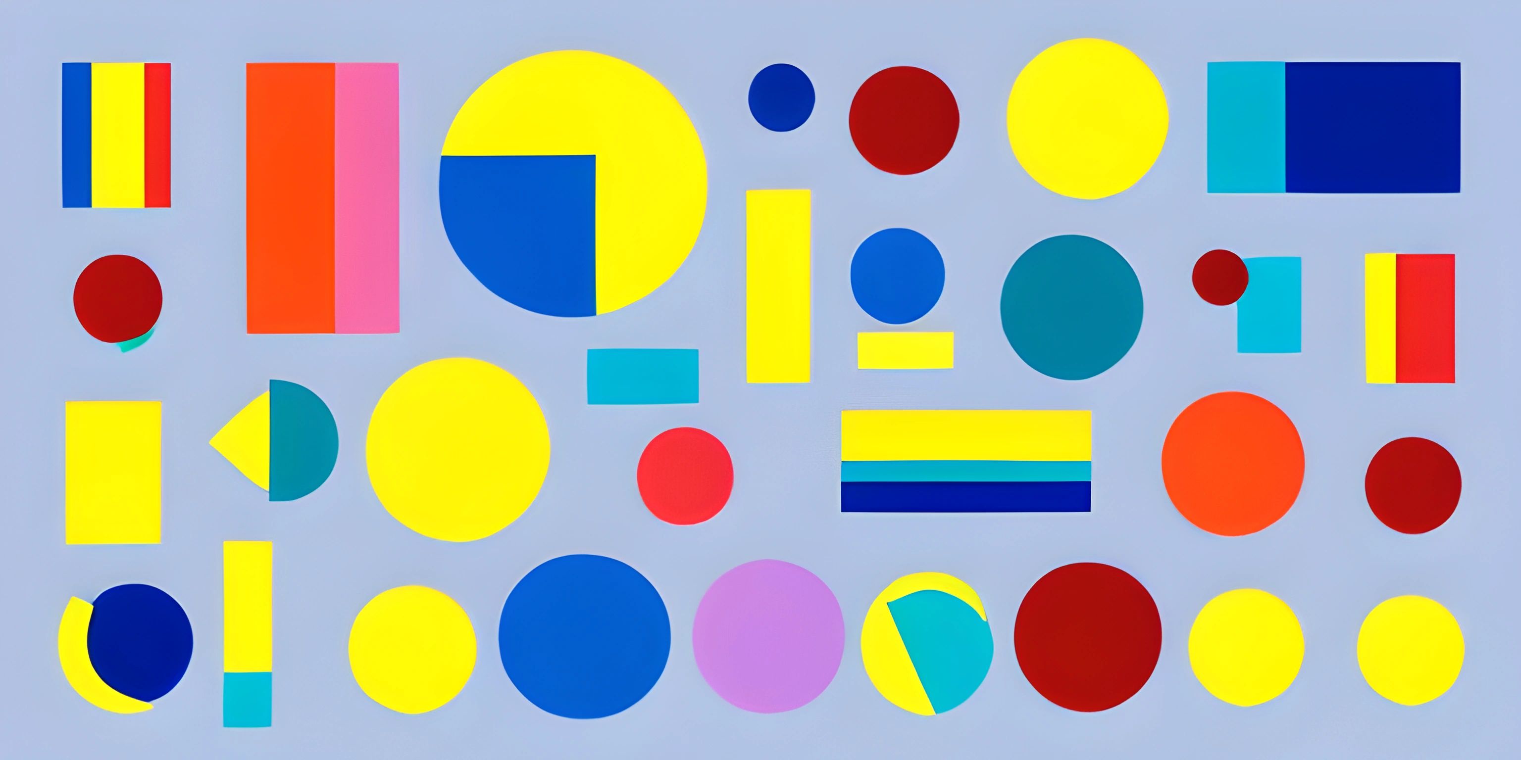 a very large and colorful abstract composition in yellow, blue and red colors with multiple circles on the bottom