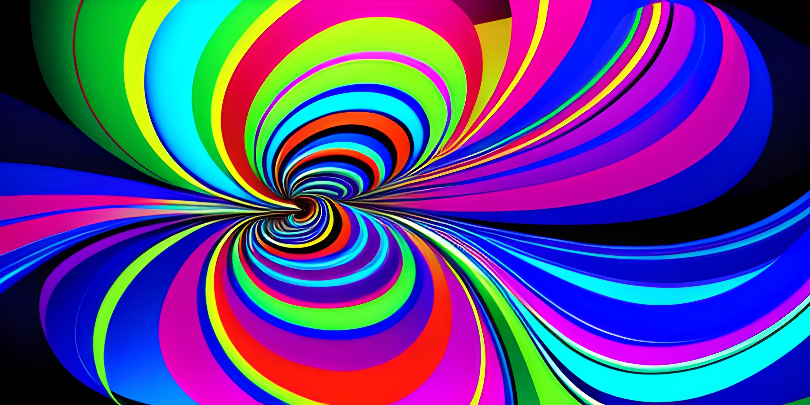 some very colorful art that is in a dark background a large piece of paper has a big circular spiral design
