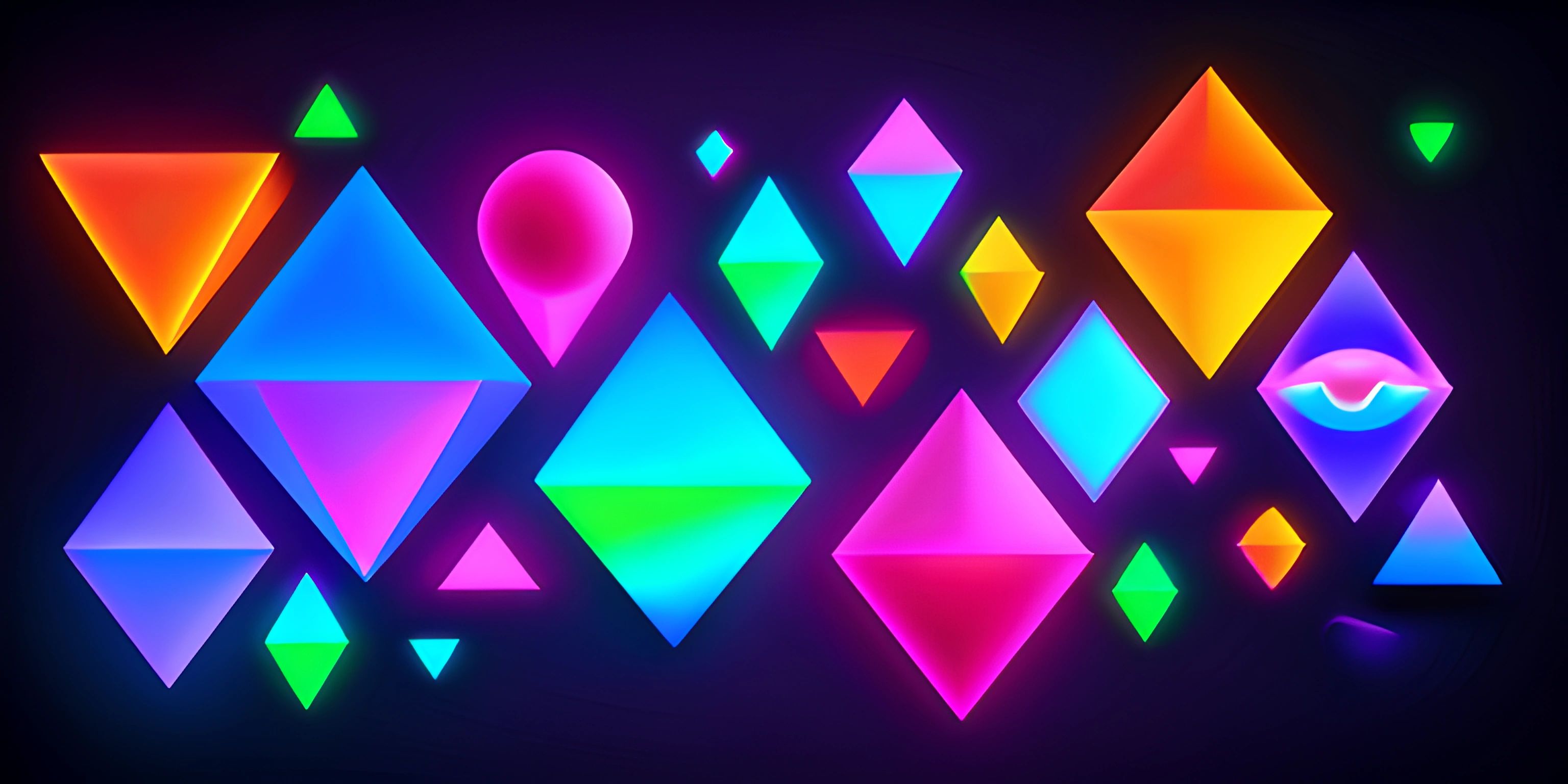 some lights are all over the geometrics in this picture and each has a different color