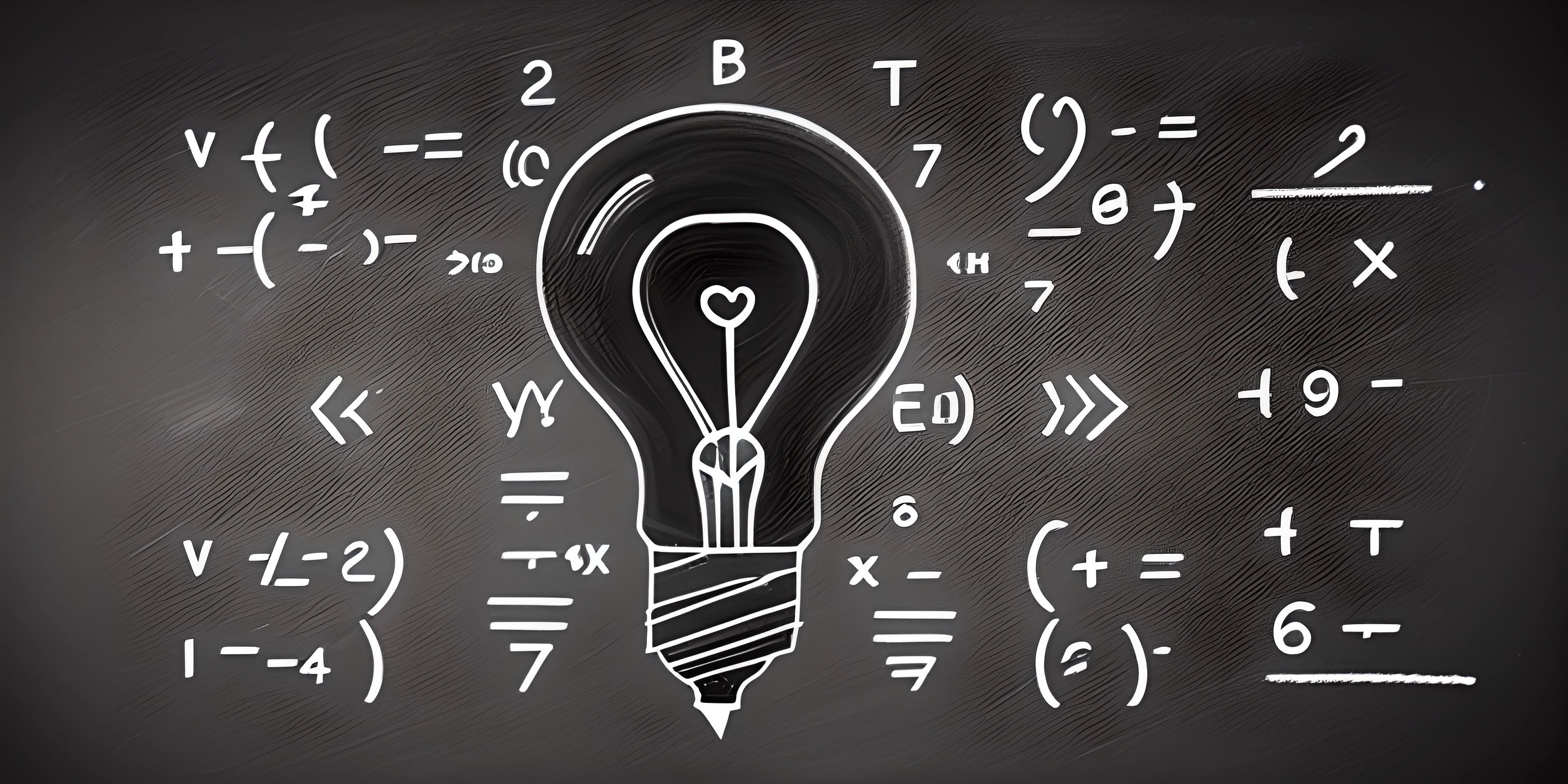 a light bulb drawing on a blackboard with numbers written above it and an equation on the board