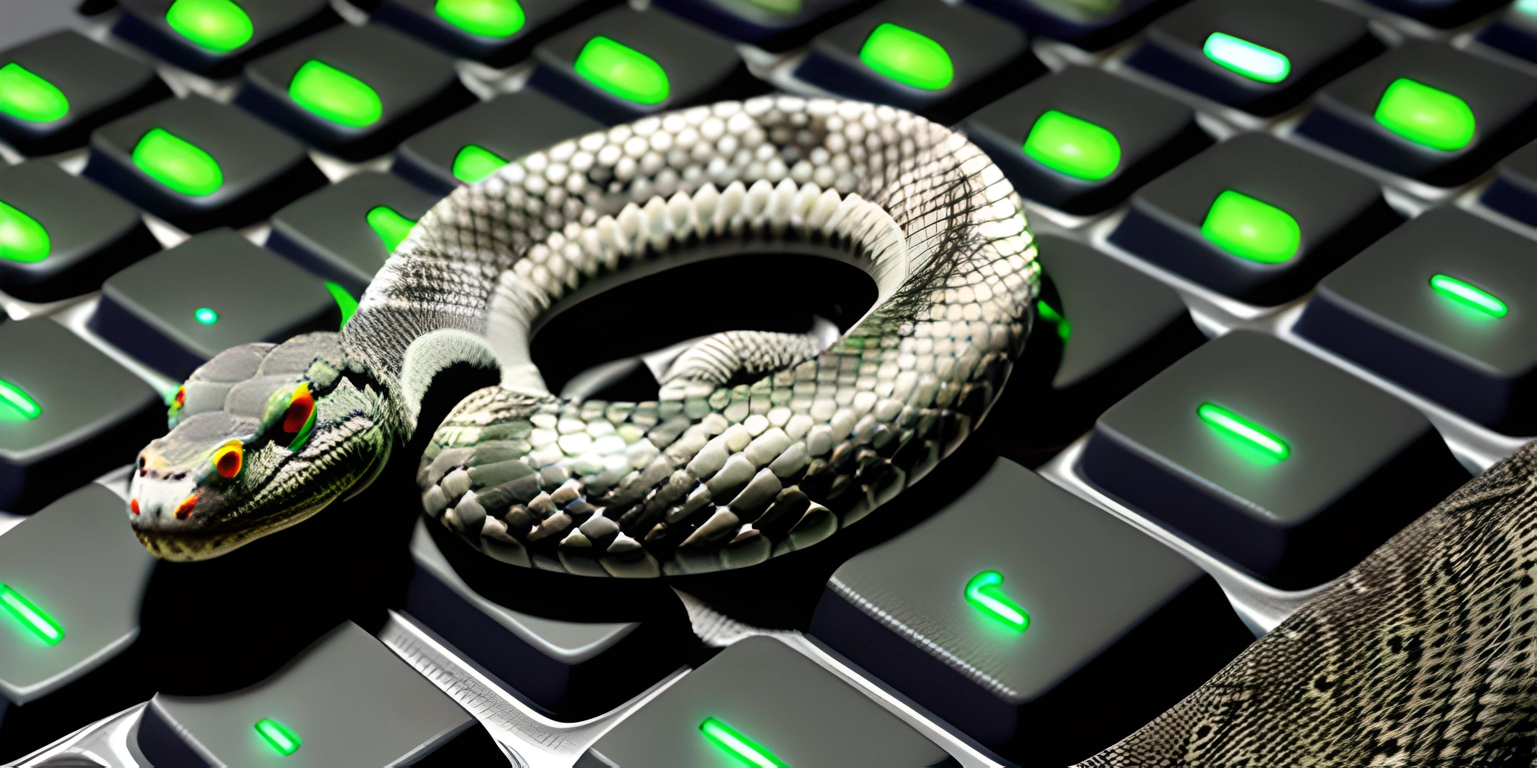 a snake wrapped around to the back of a keyboard for snakes only get comfortable to play on