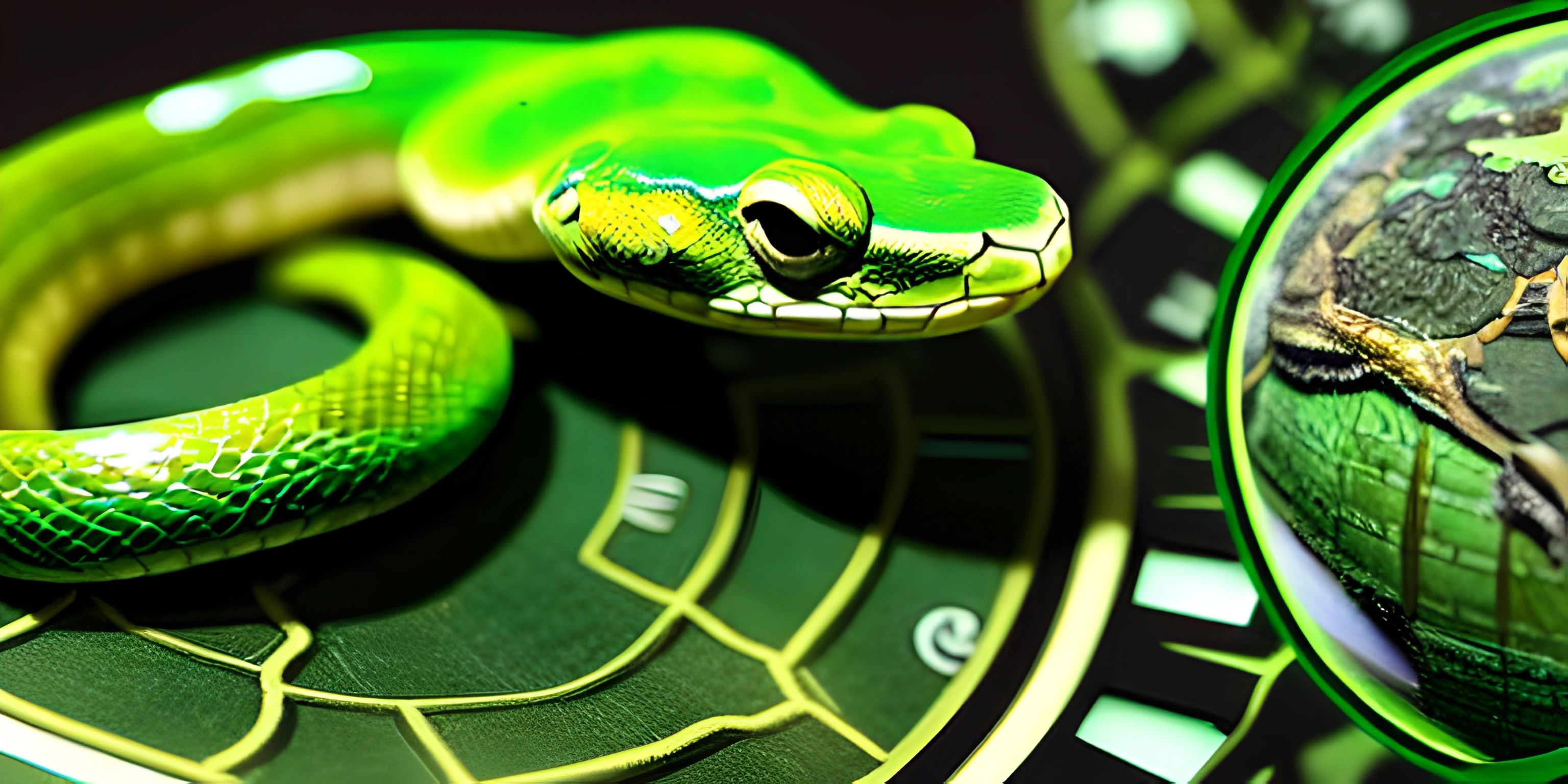 a snake on the side and an image of the snake on the other side of the clock
