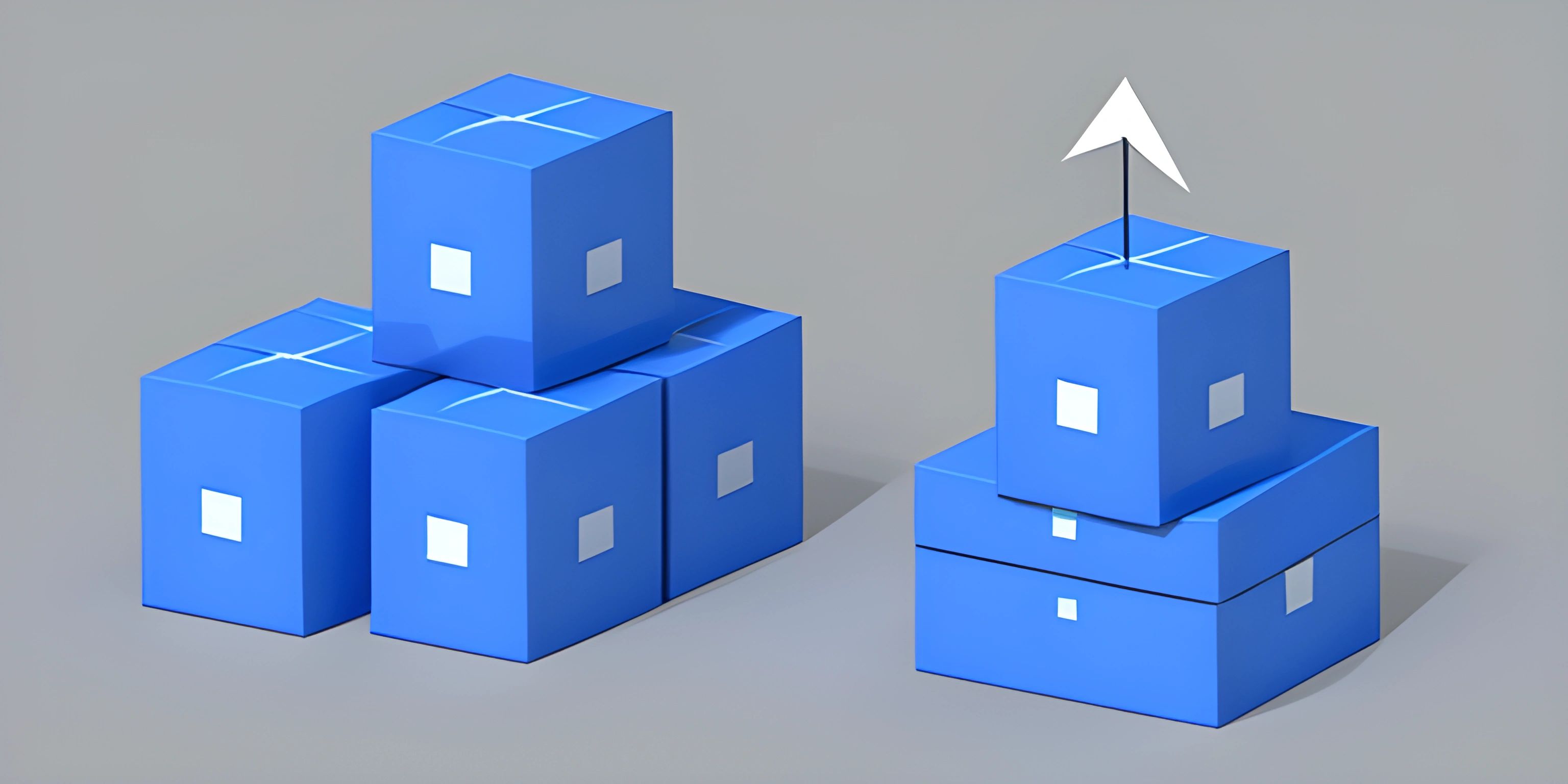 three blue boxes with one arrow in the middle one has two smaller blocks and a smaller cube