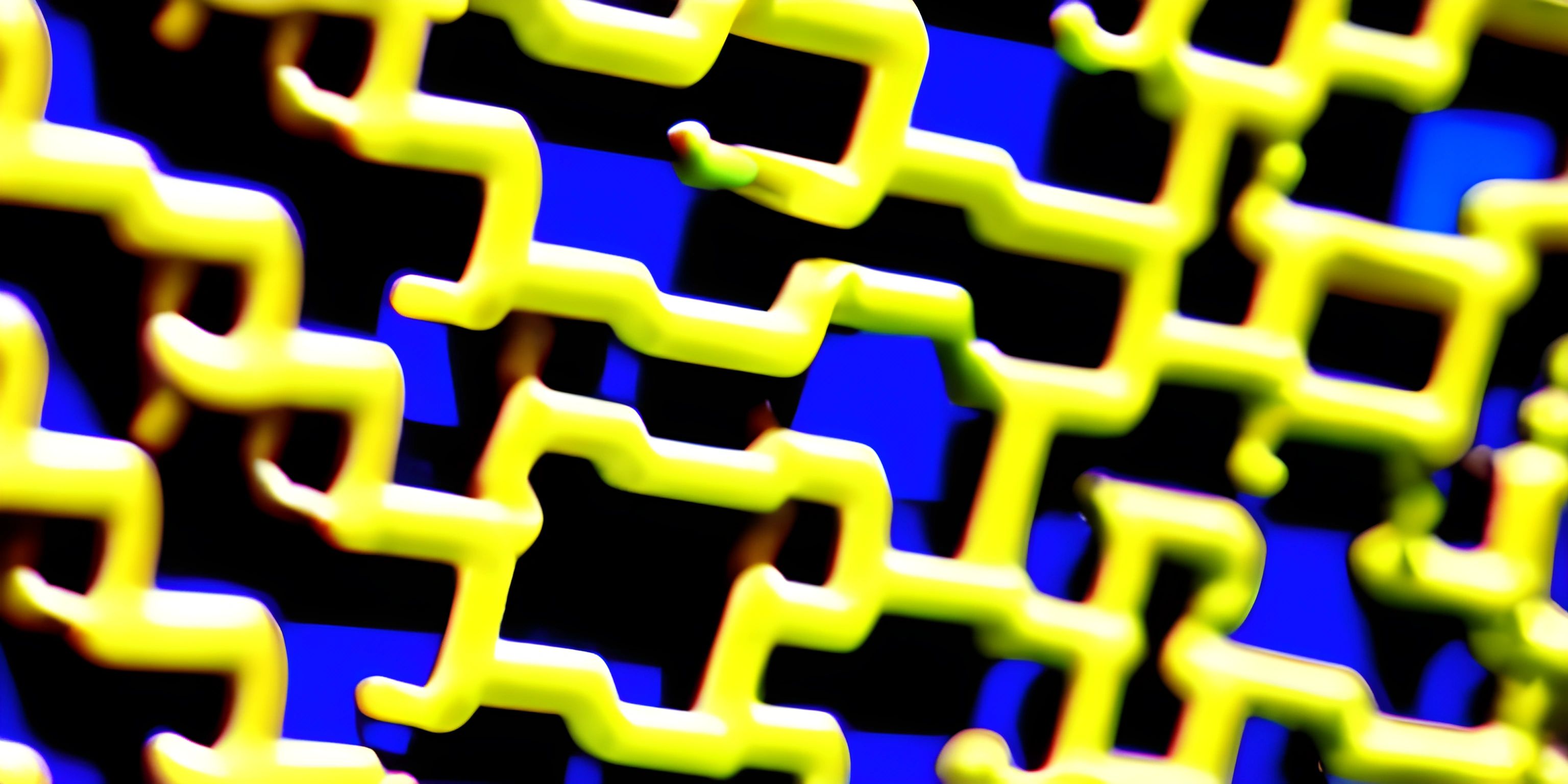 yellow, red, and blue interlocked squares with two red ones above the center