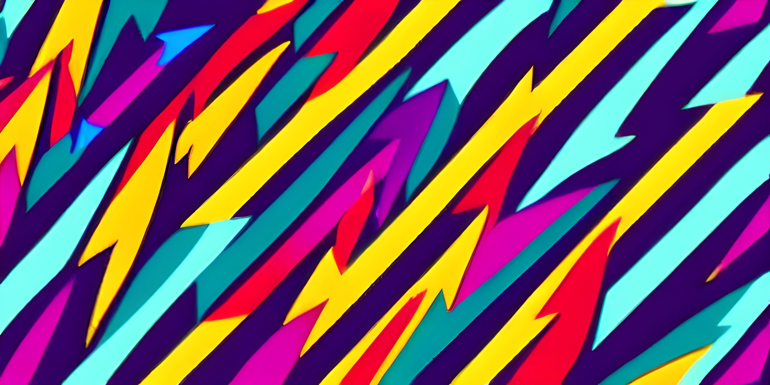 a pattern with bright colored arrows in different colors and patterns is seen here on a black background