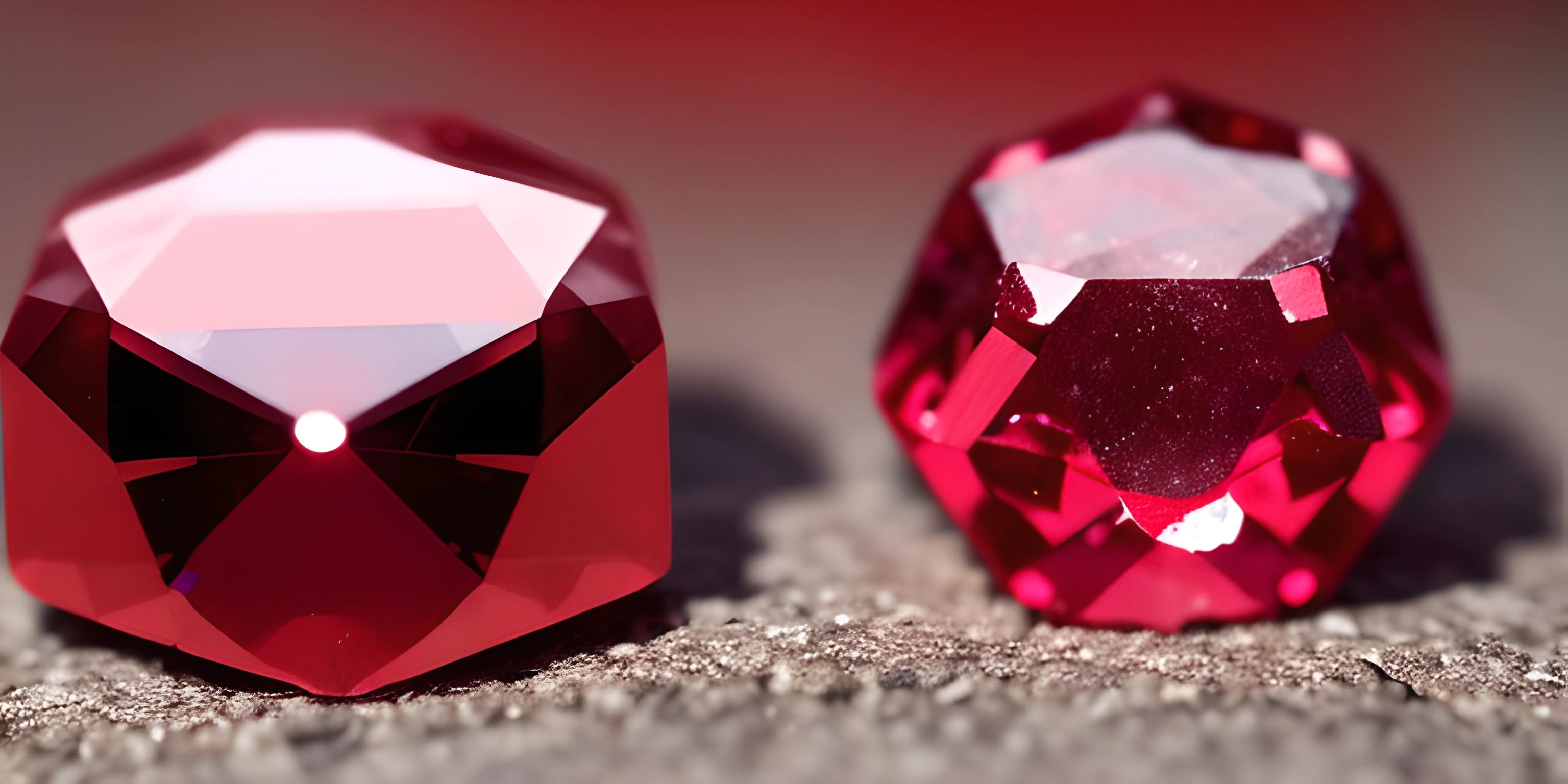 two large red diamond sitting on top of a table near another red diamond sitting behind them