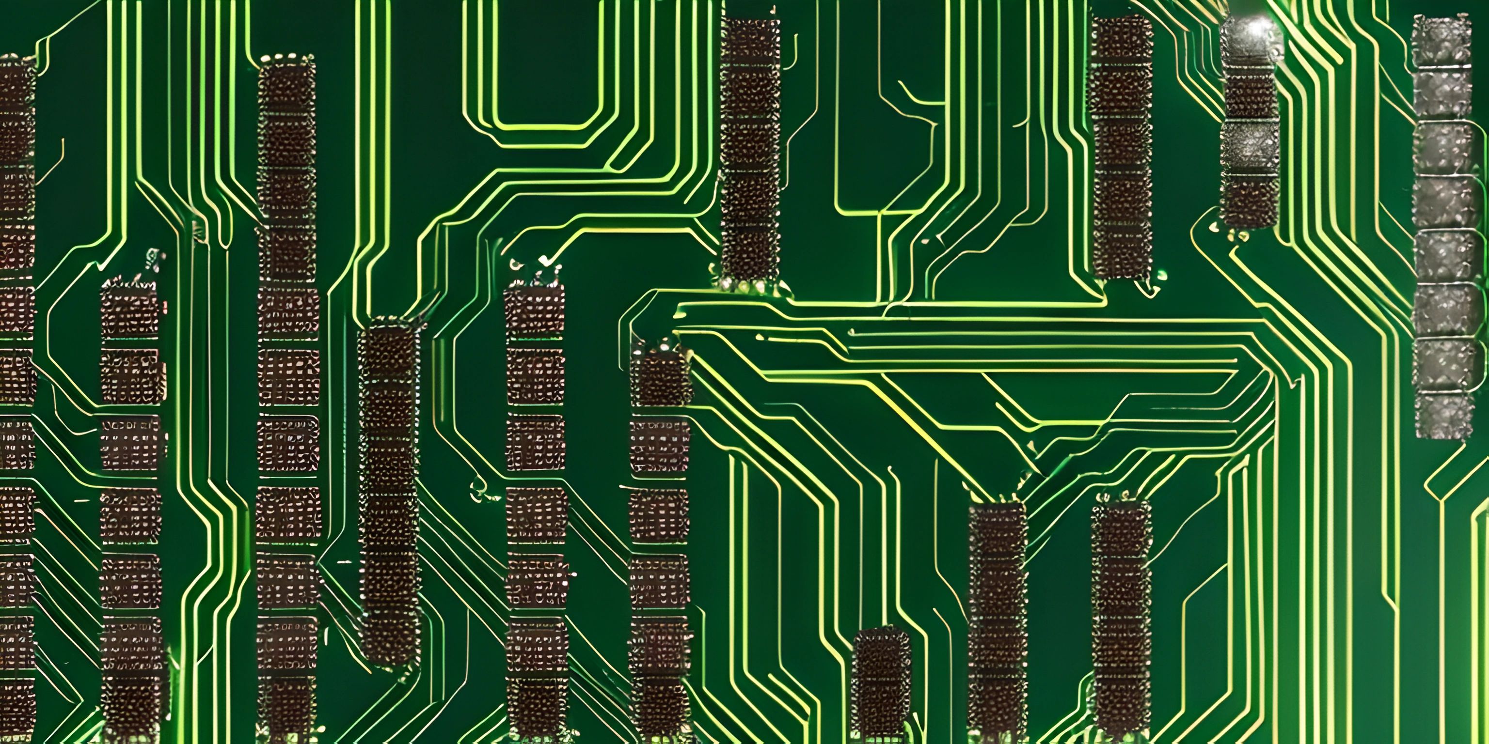 computer circuit with different green and white bits, from the top of it to the bottom