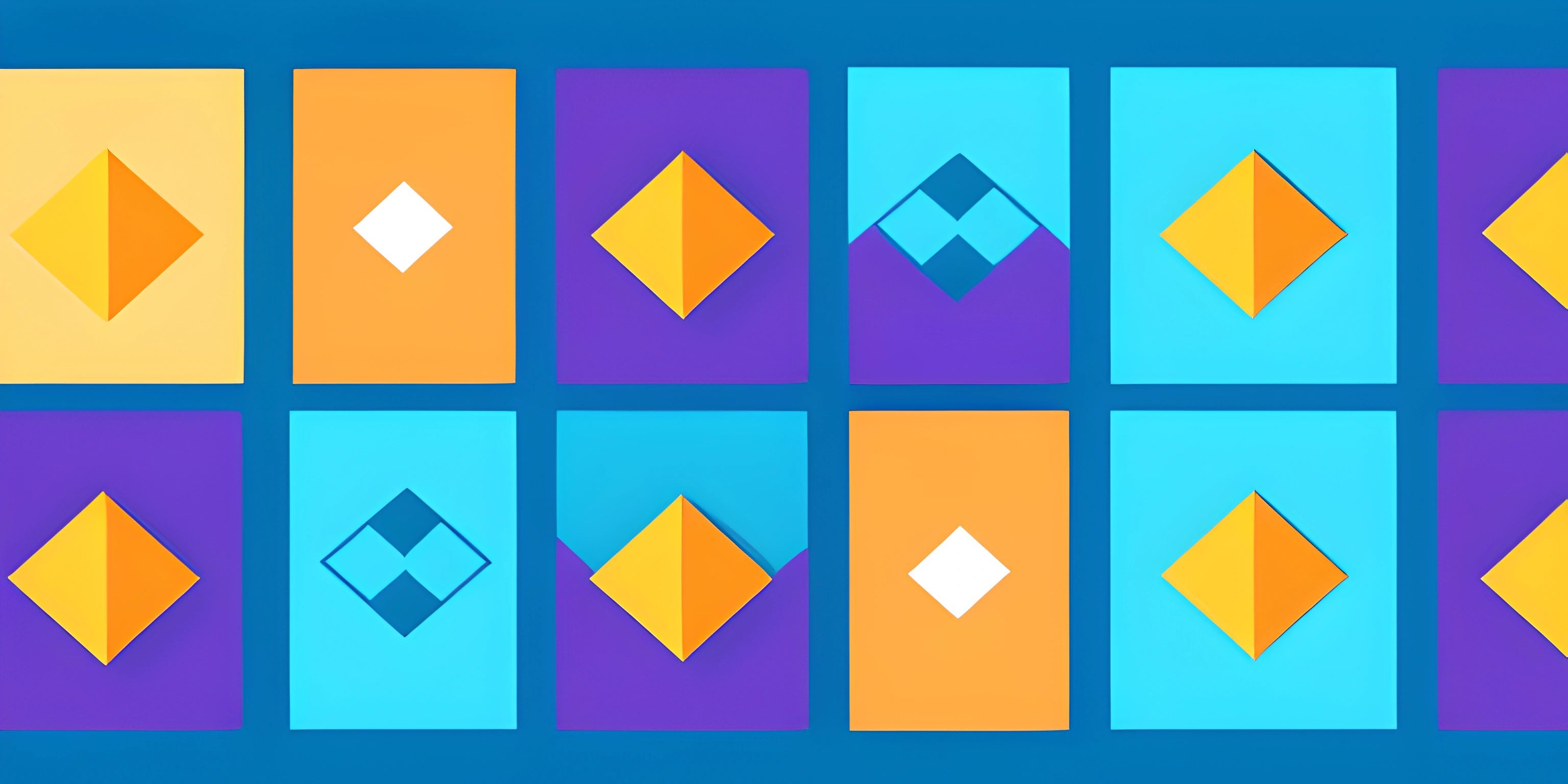 a series of square buttons that are on the same color background in a blue and yellow theme