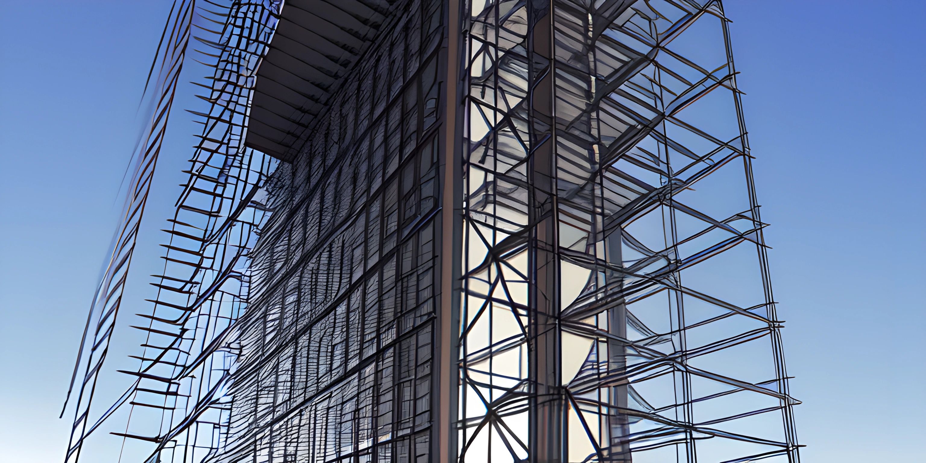 a very tall building with several steel scaffoldings near it in the daytime