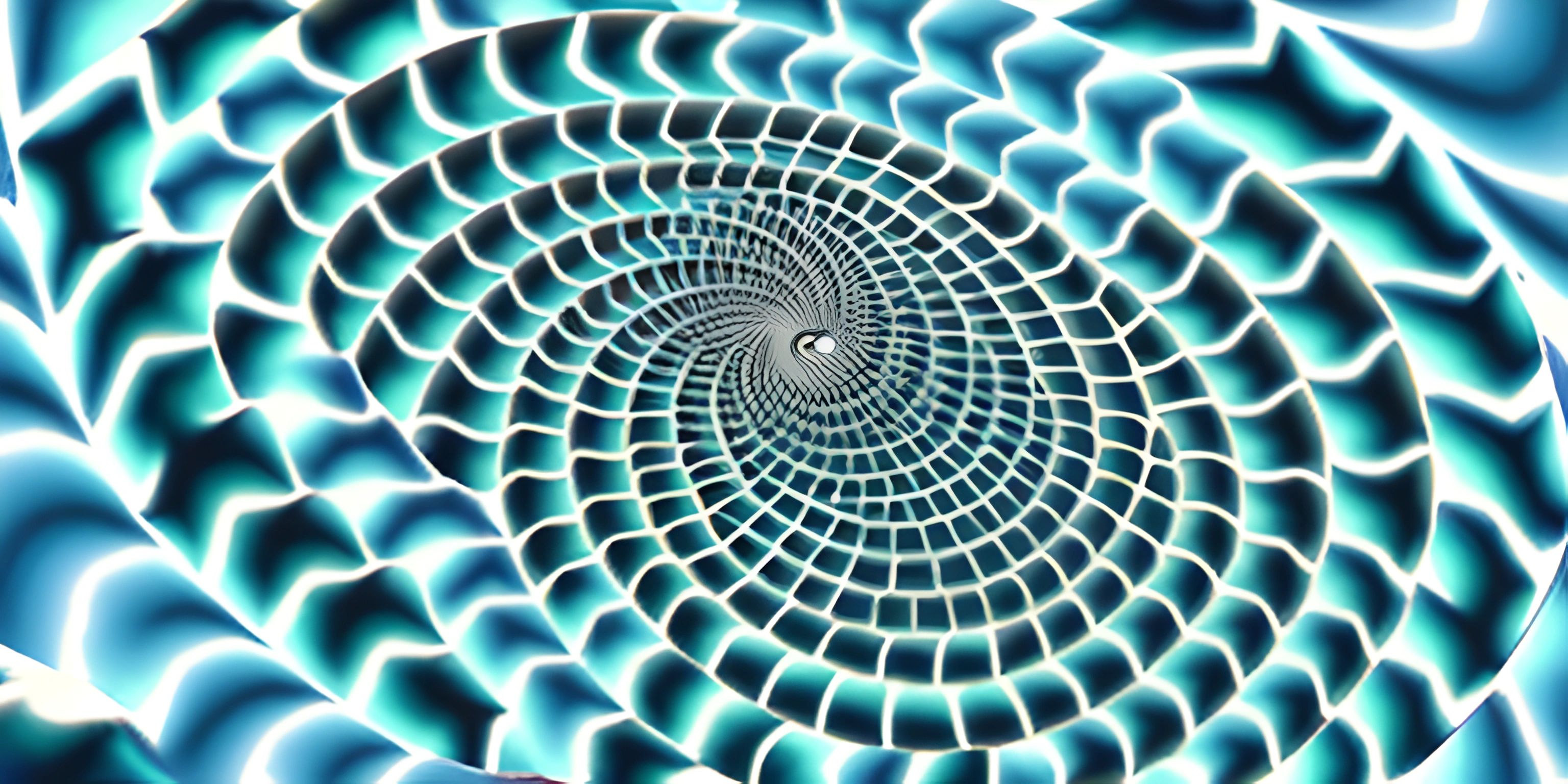 this is an abstract photograph of a blue spiral design with white lines inside it and the center